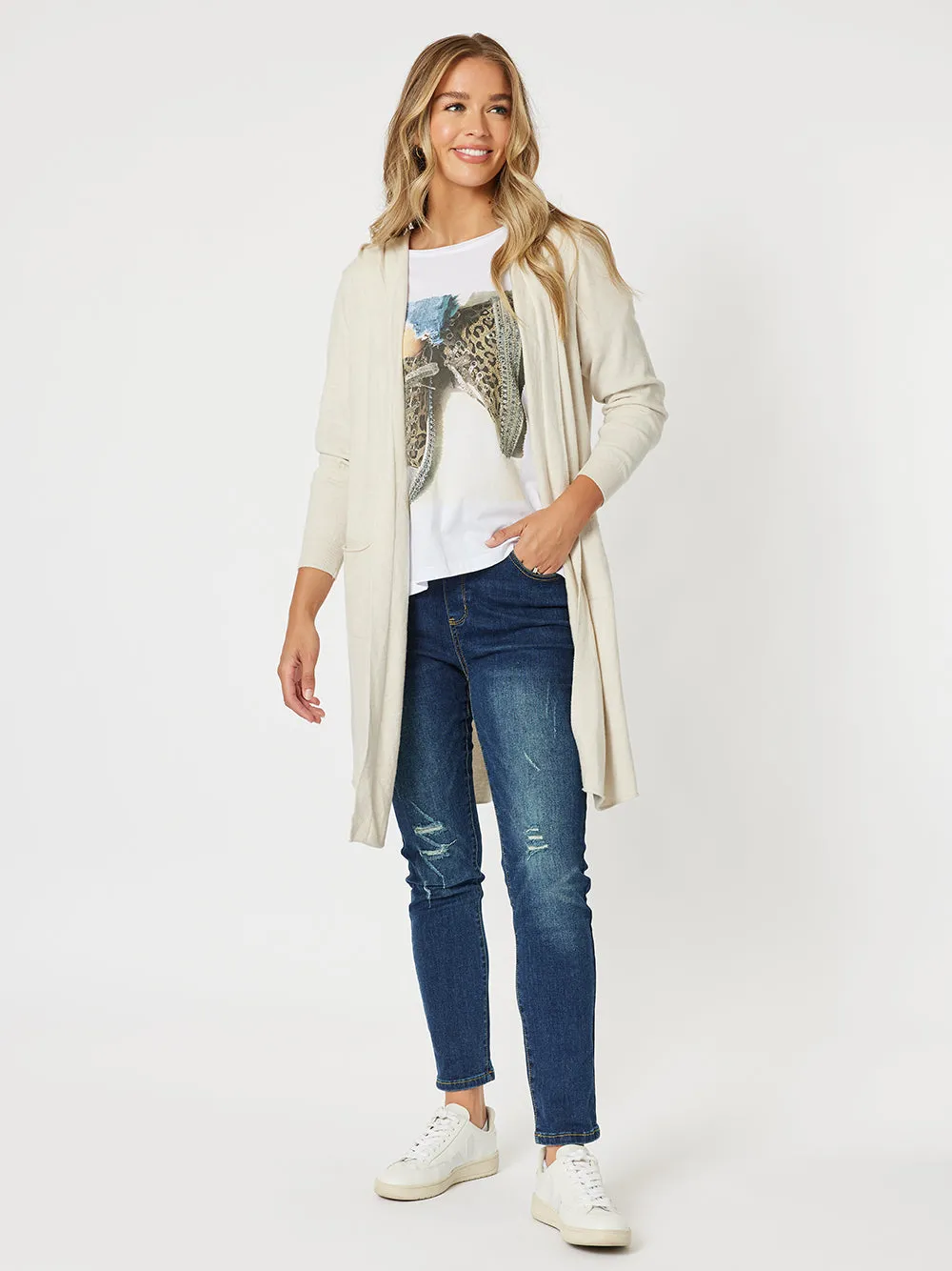 Ella Long Line Cardi - Natural