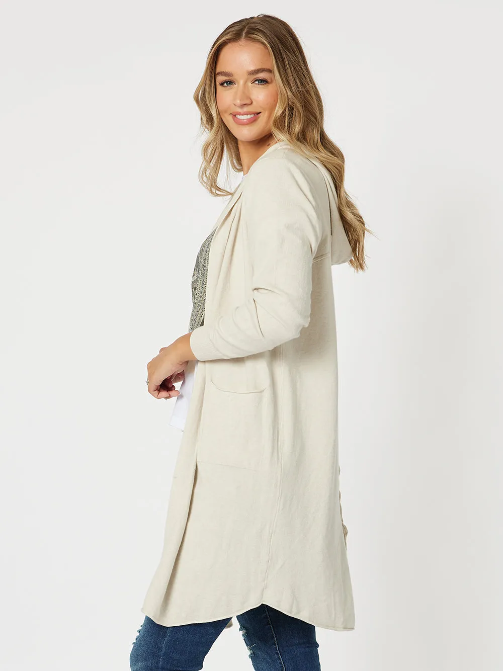 Ella Long Line Cardi - Natural