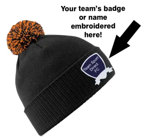 EMBROIDERED ADULT SNOWSTAR BOBBLE HAT BLACK ORANGE