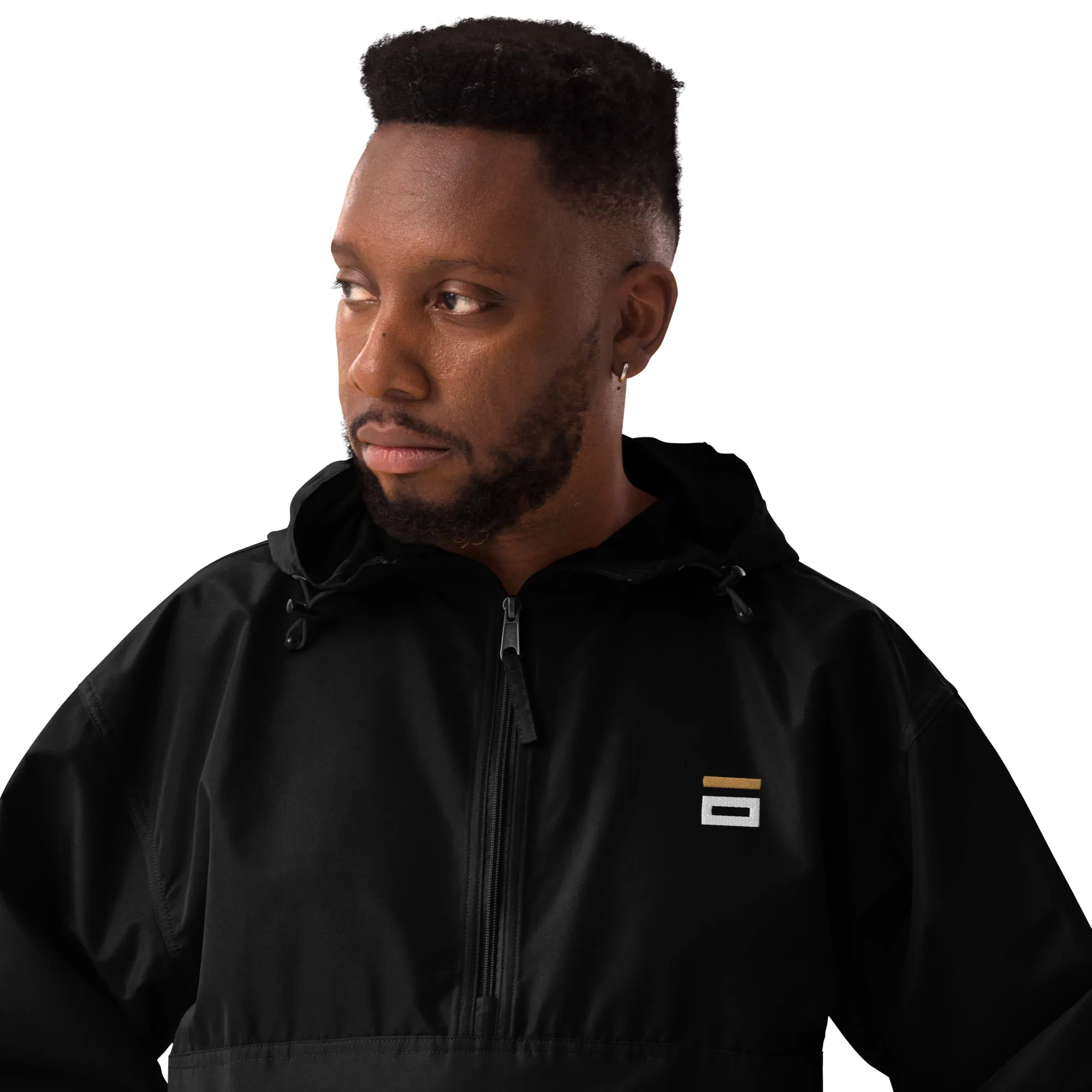 Embroidered Champion Packable Jacket Black