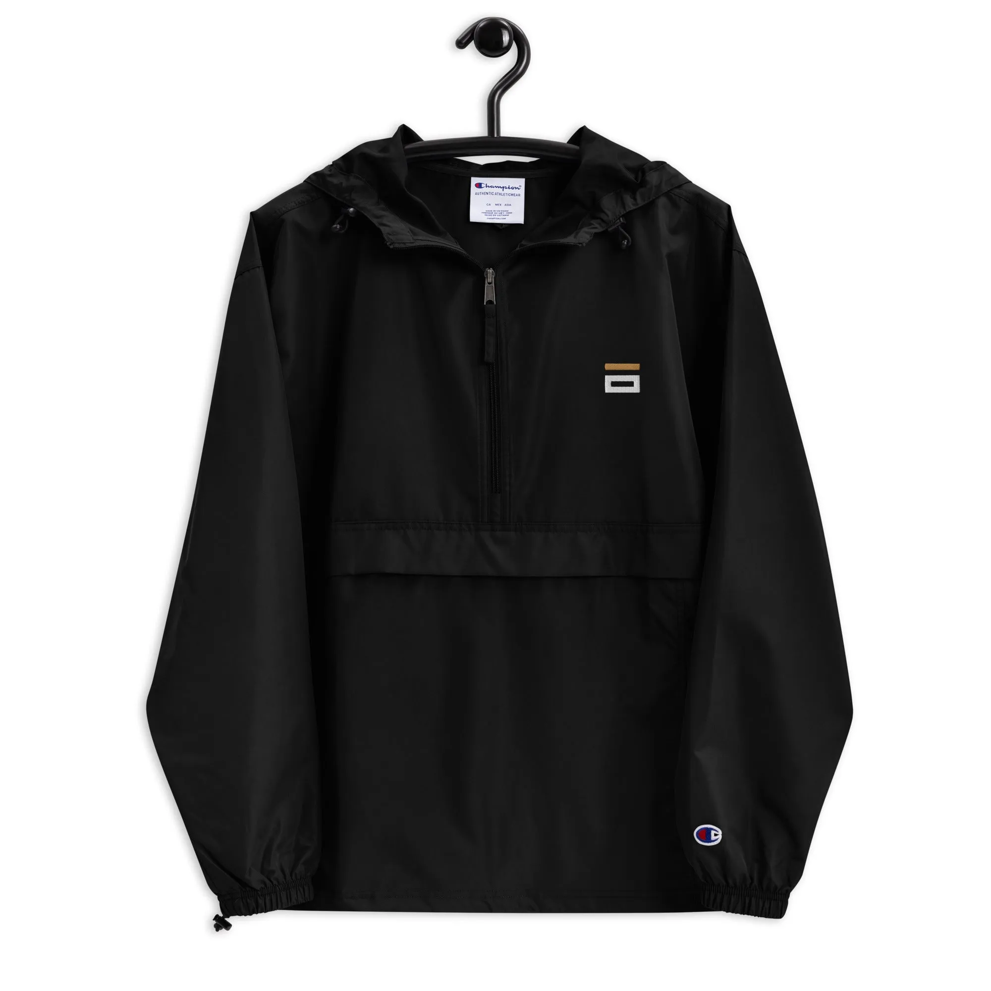 Embroidered Champion Packable Jacket Black