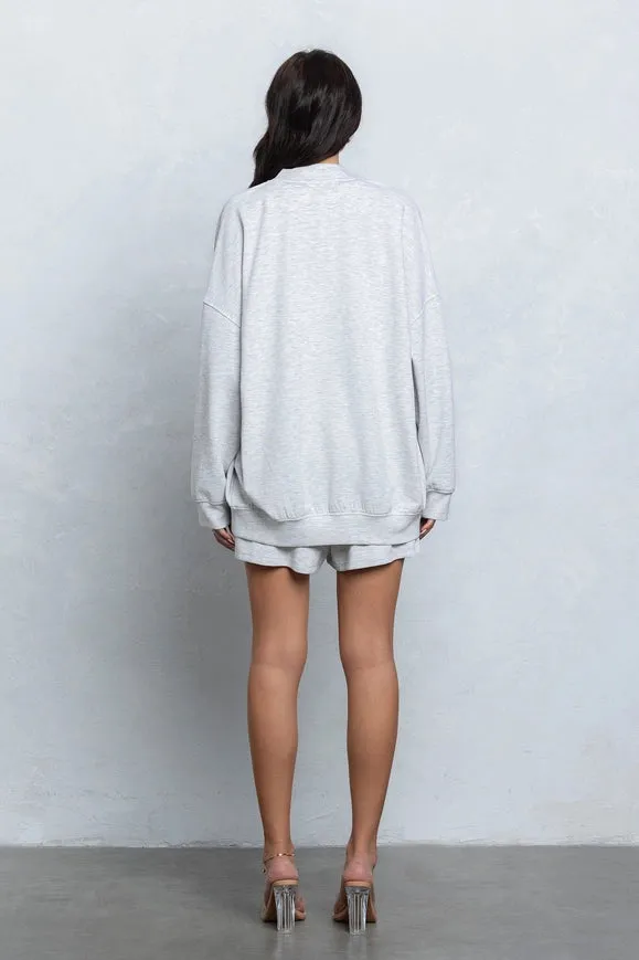 Embroidered Oversize Cardigan and Shorts Set  H. Grey