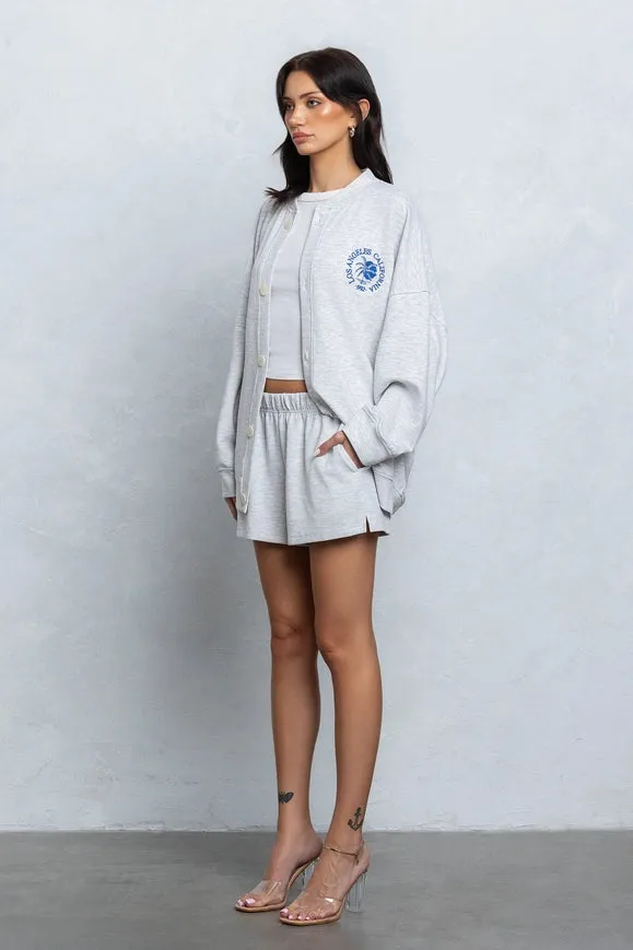 Embroidered Oversize Cardigan and Shorts Set  H. Grey