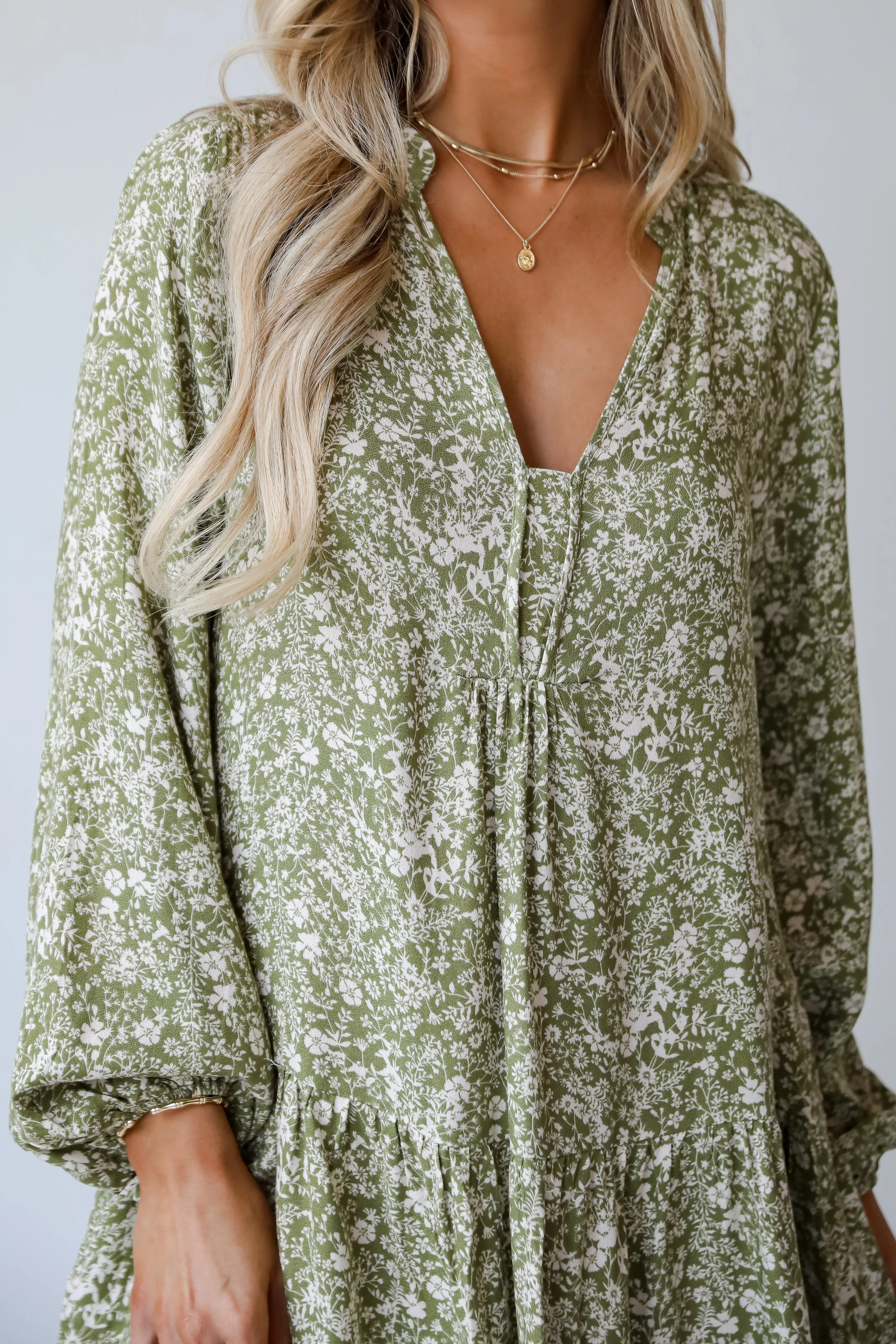 Endless Praise Light Olive Floral Mini Dress