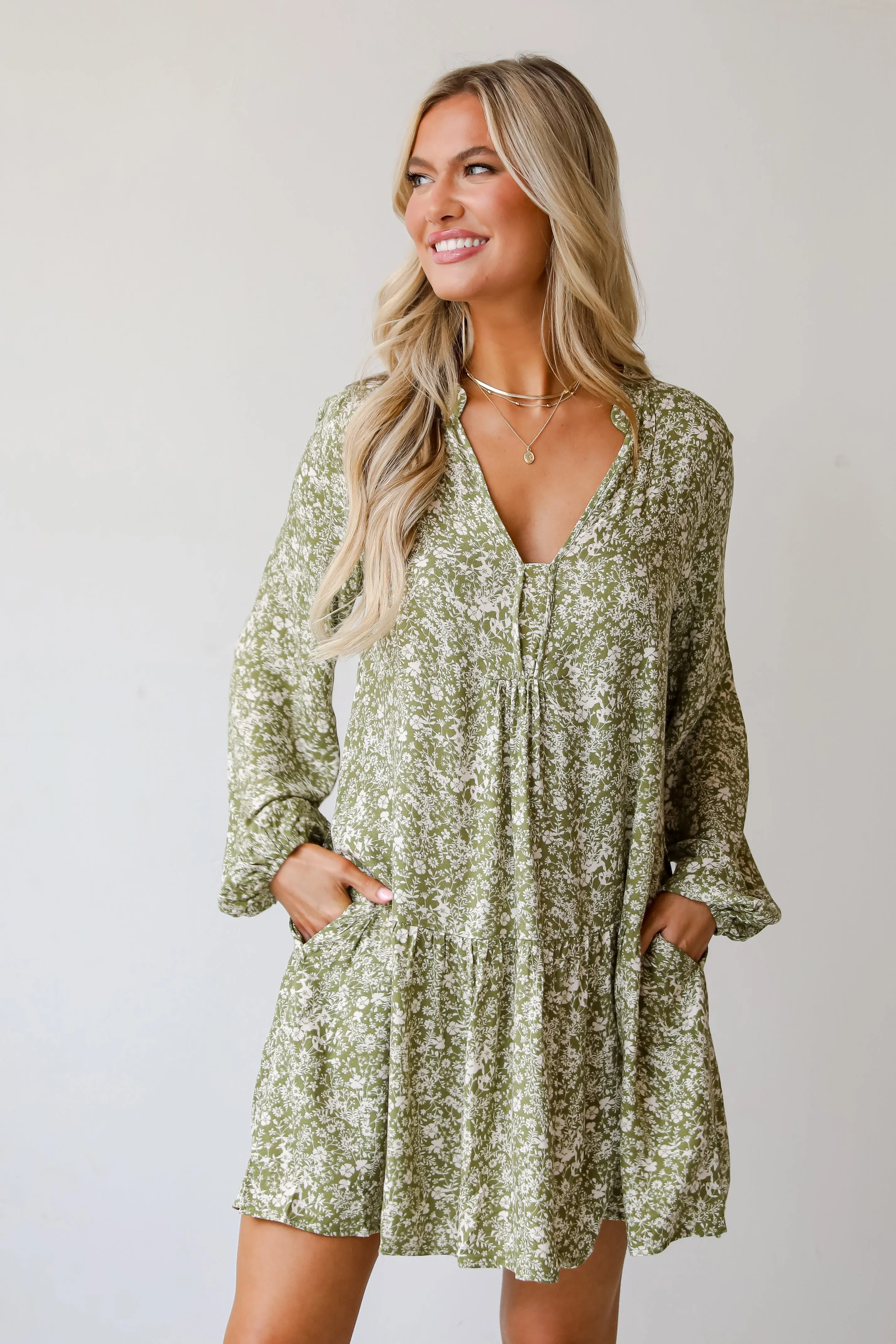 Endless Praise Light Olive Floral Mini Dress