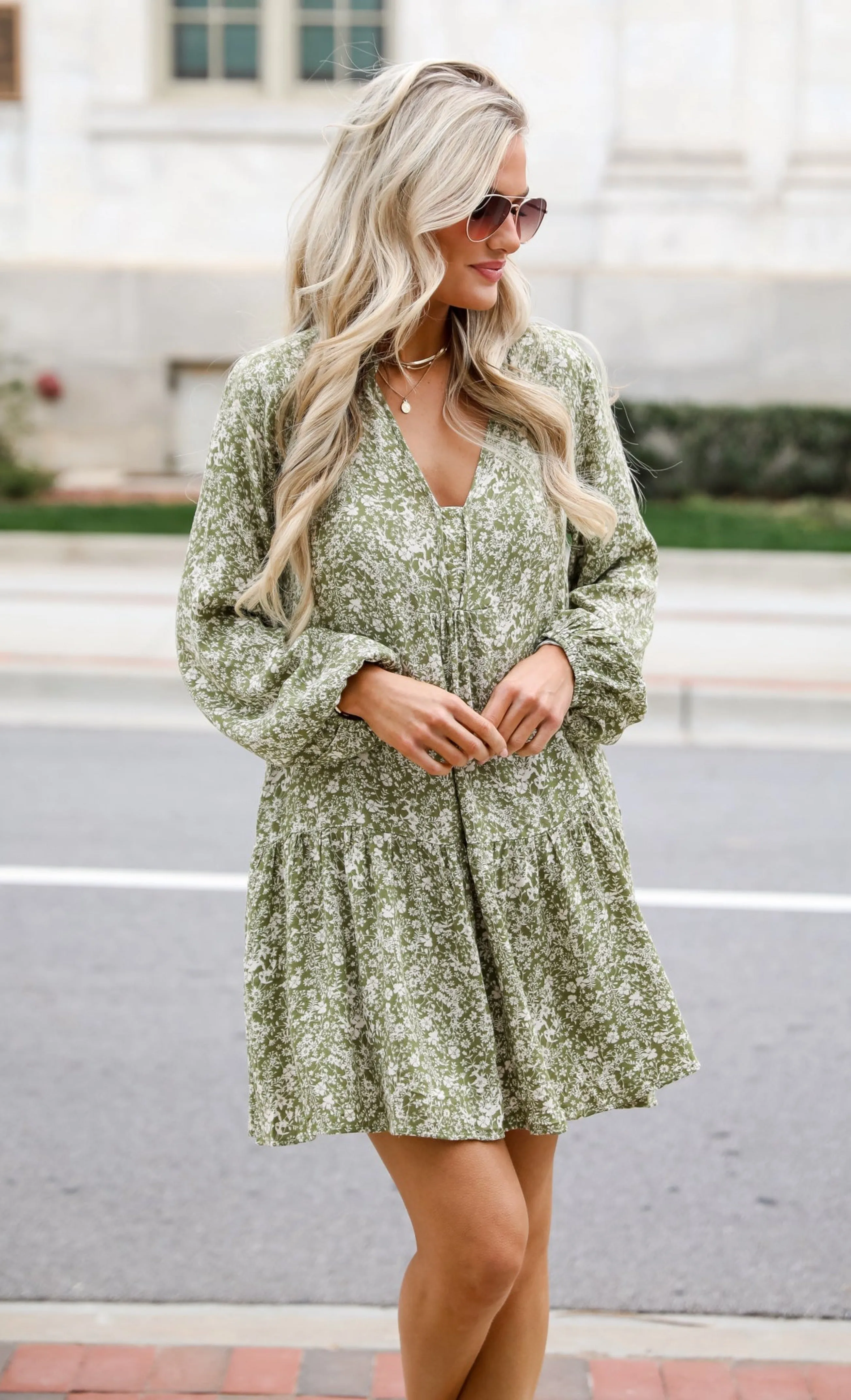 Endless Praise Light Olive Floral Mini Dress