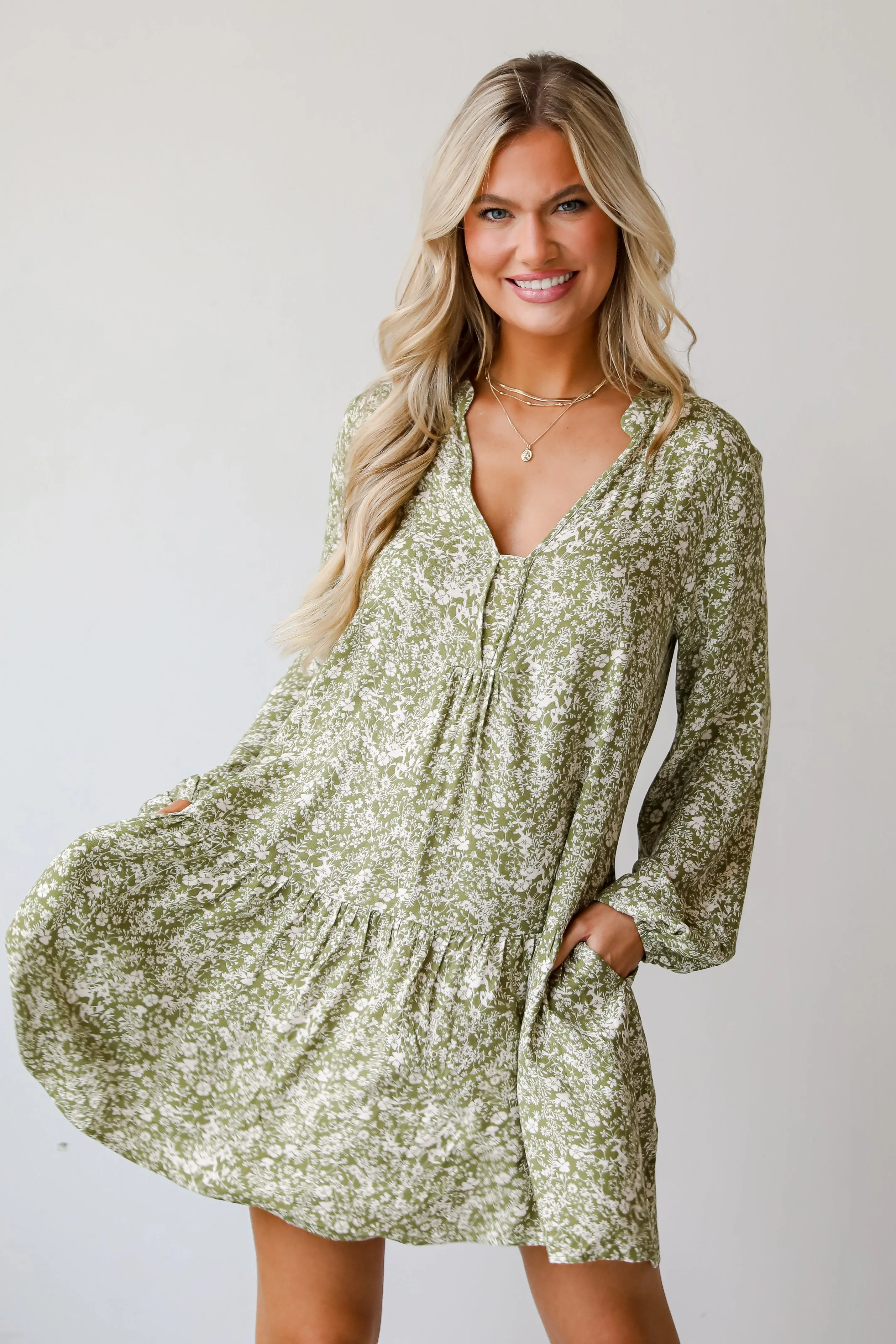 Endless Praise Light Olive Floral Mini Dress