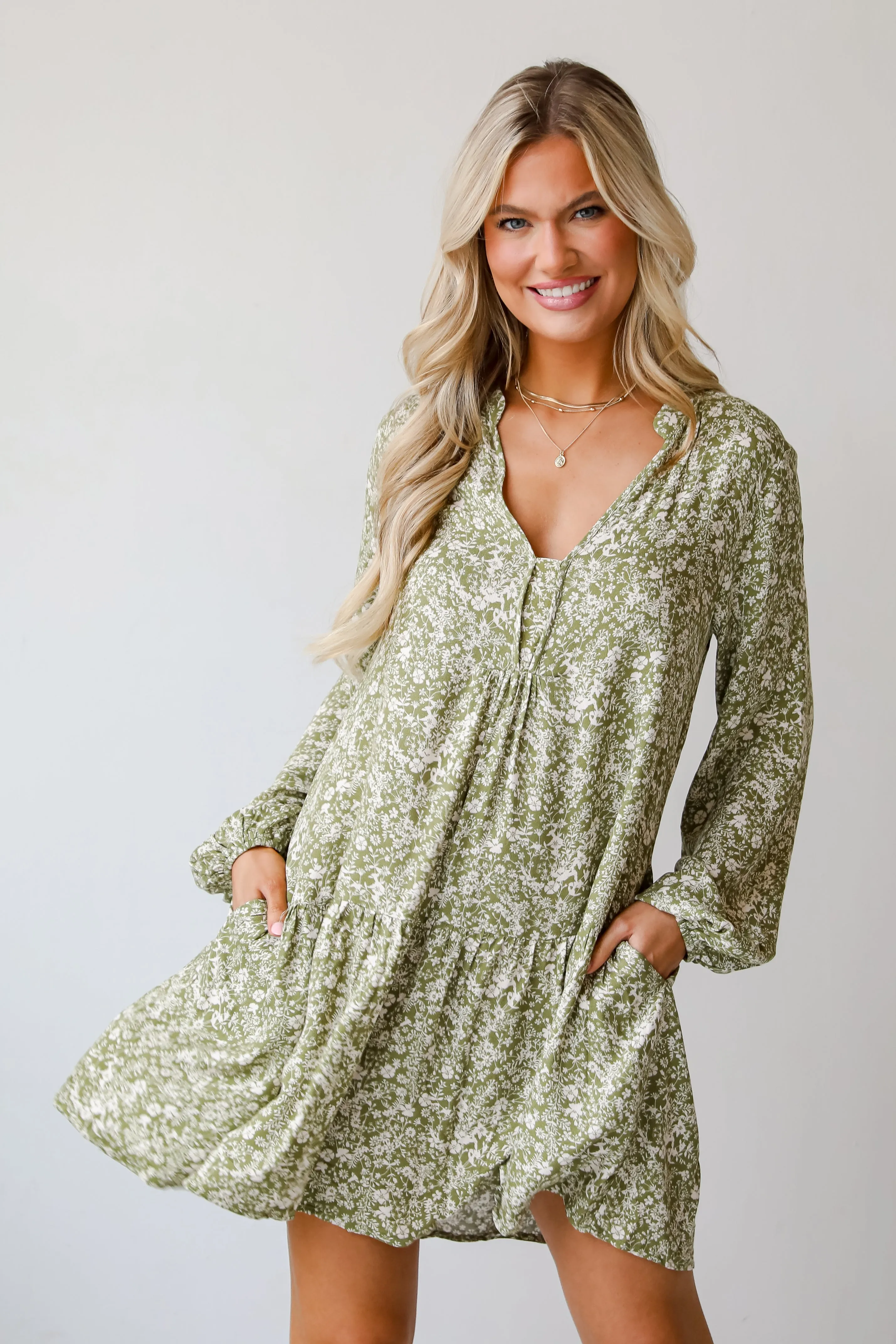 Endless Praise Light Olive Floral Mini Dress