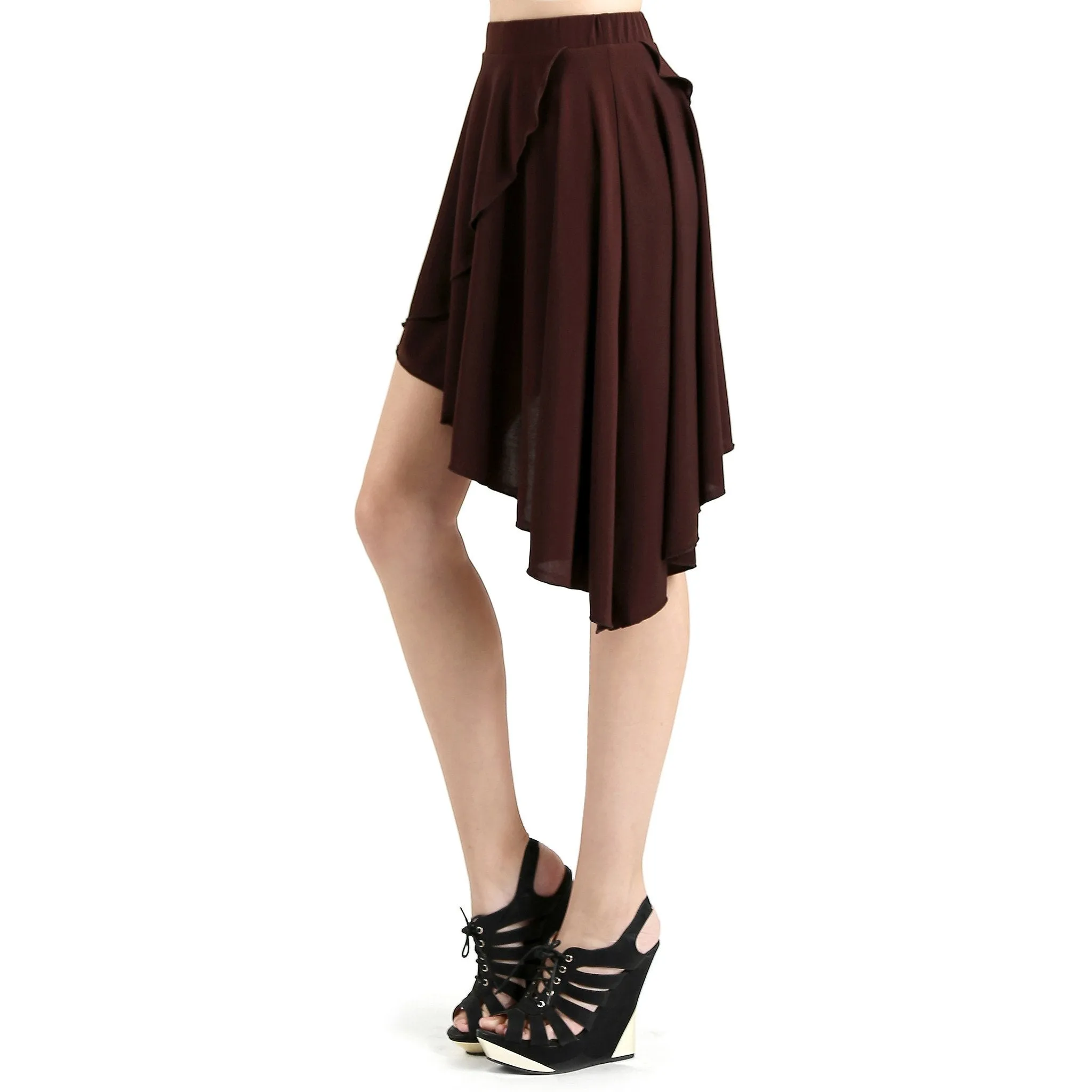 Evanese Women's Casual Asymmetrical Hi Low Contemporary Cocktail Turn Skirt