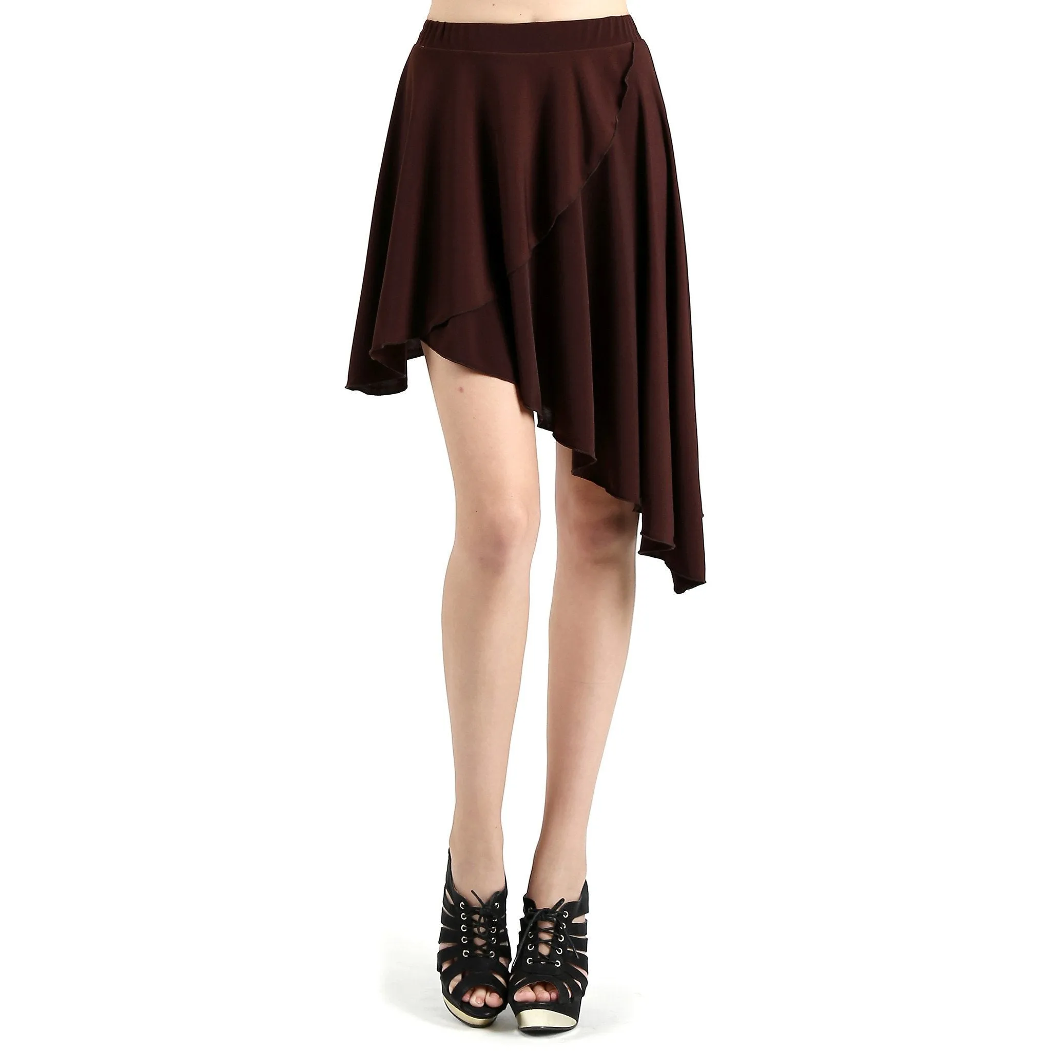 Evanese Women's Casual Asymmetrical Hi Low Contemporary Cocktail Turn Skirt