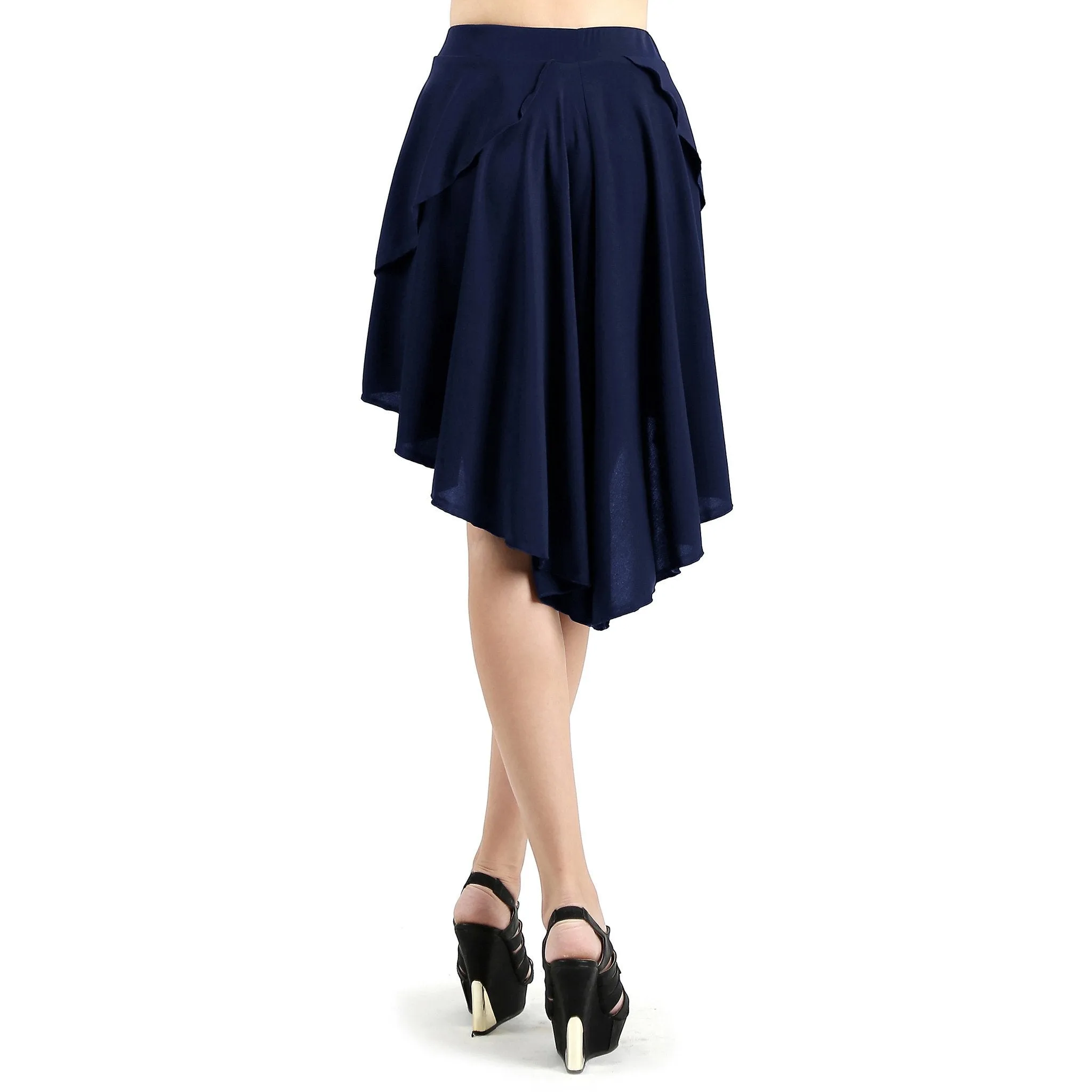 Evanese Women's Casual Asymmetrical Hi Low Contemporary Cocktail Turn Skirt