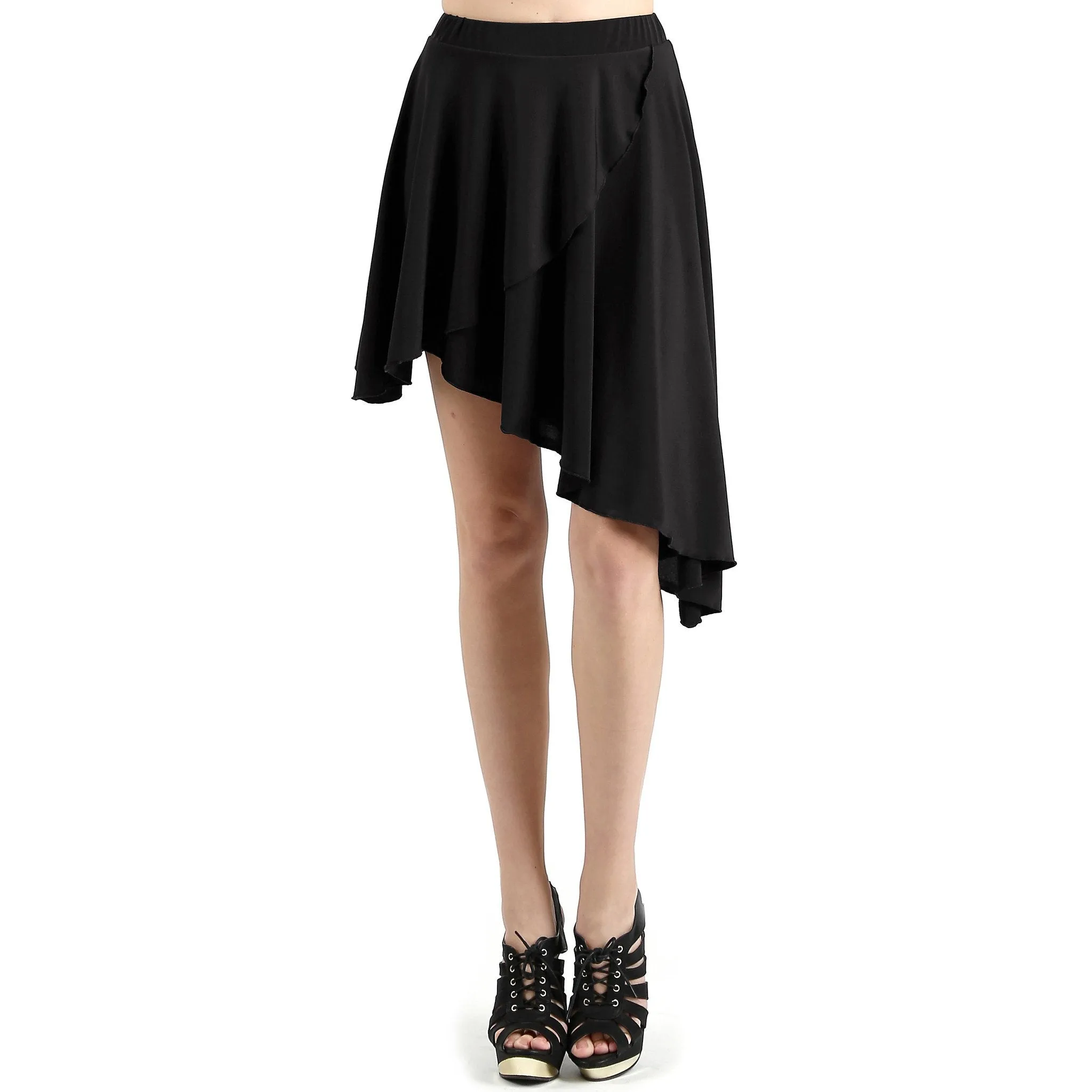 Evanese Women's Casual Asymmetrical Hi Low Contemporary Cocktail Turn Skirt