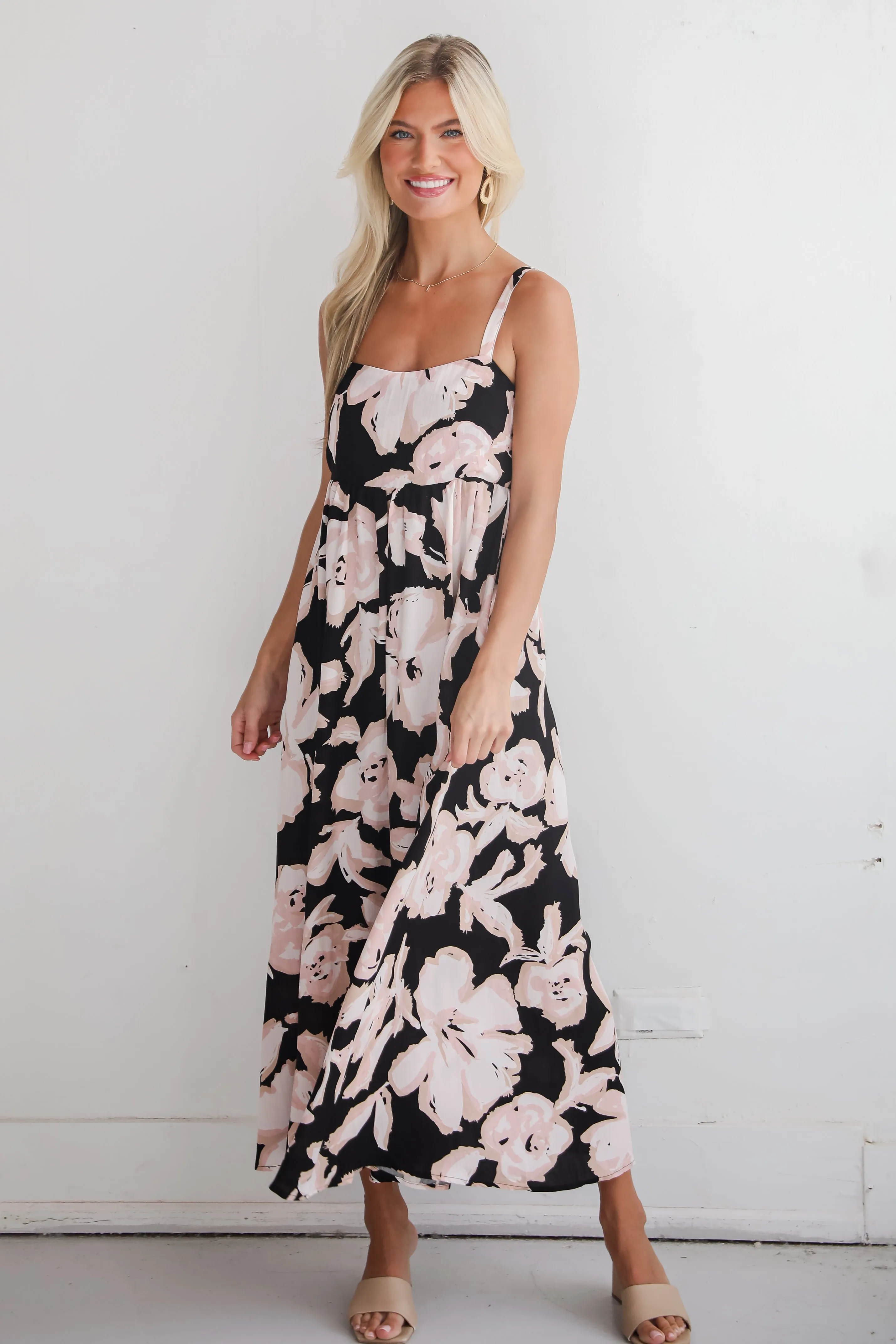 FINAL SALE - Convincingly Sweet Black Floral Midi Dress