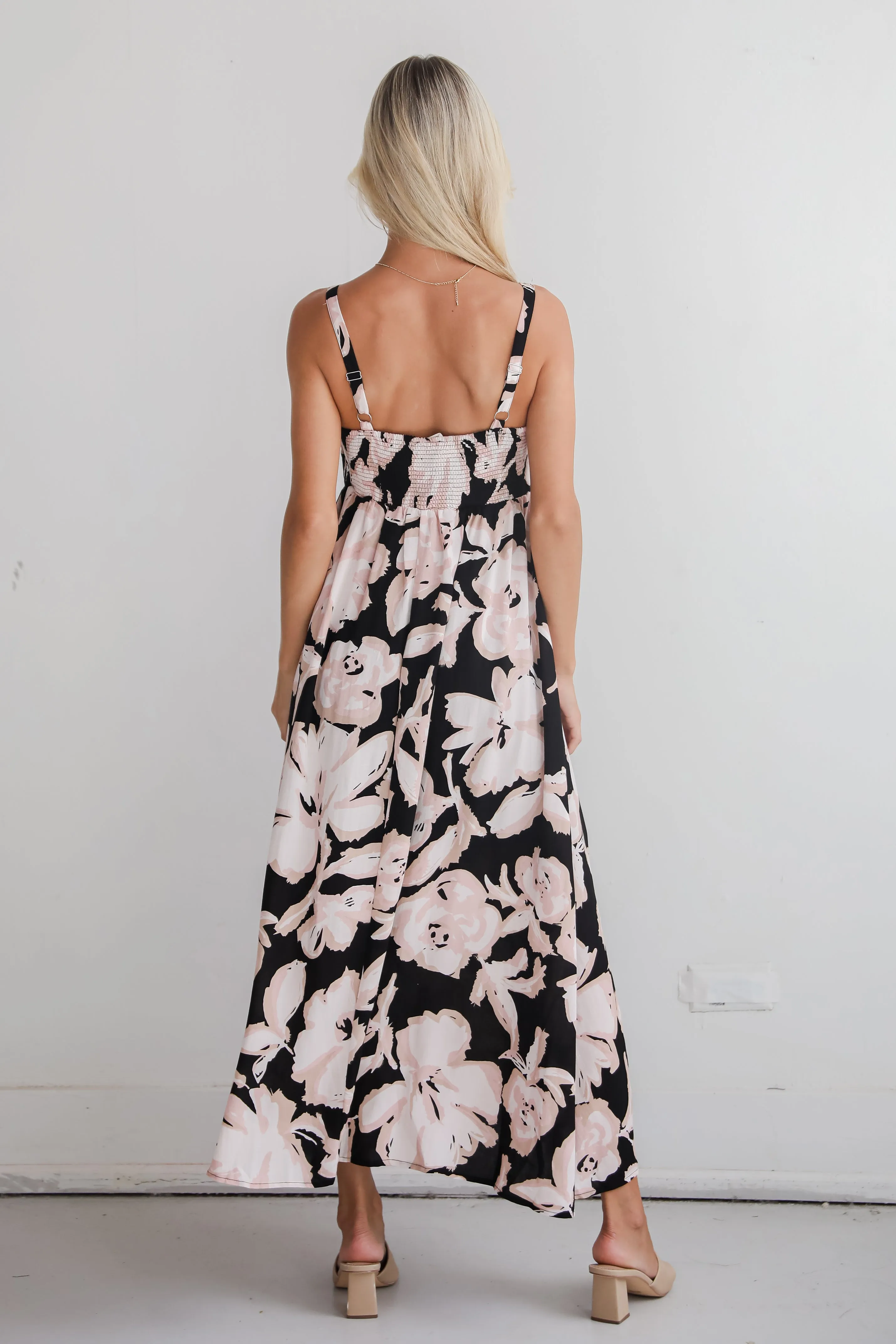 FINAL SALE - Convincingly Sweet Black Floral Midi Dress