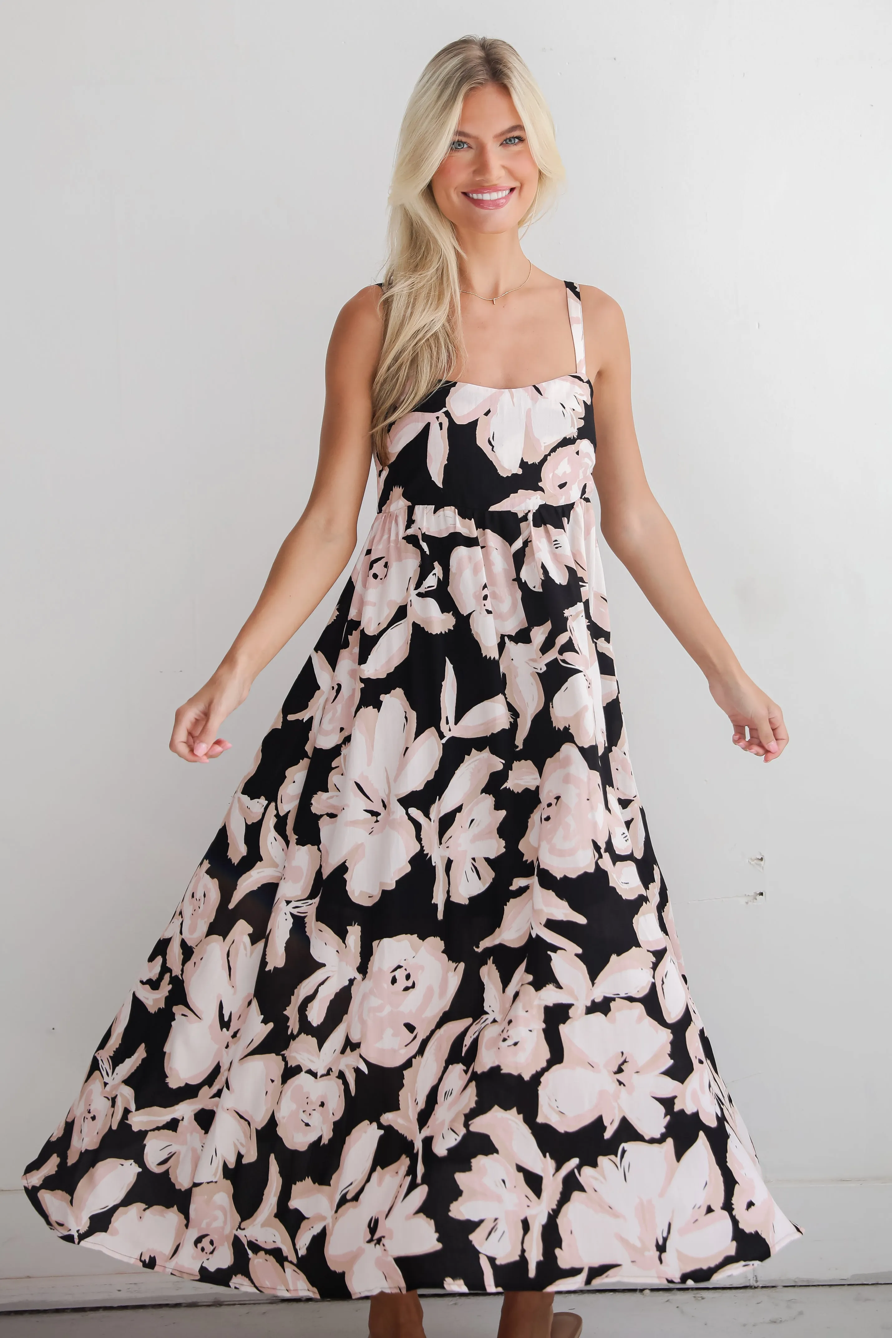 FINAL SALE - Convincingly Sweet Black Floral Midi Dress