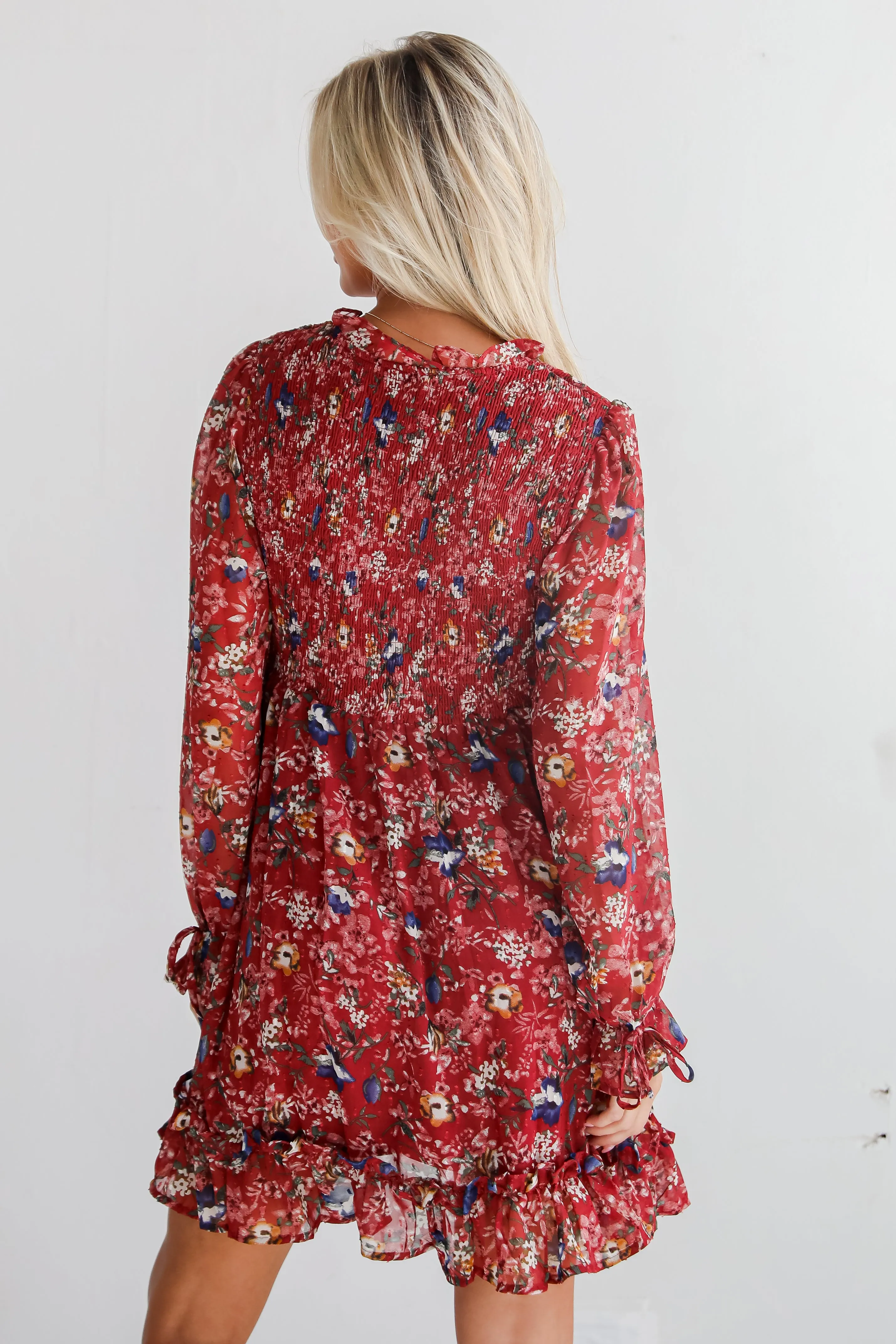 FINAL SALE - Darling Persuasion Burgundy Floral Mini Dress