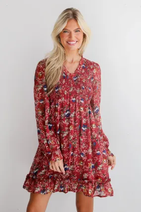 FINAL SALE - Darling Persuasion Burgundy Floral Mini Dress