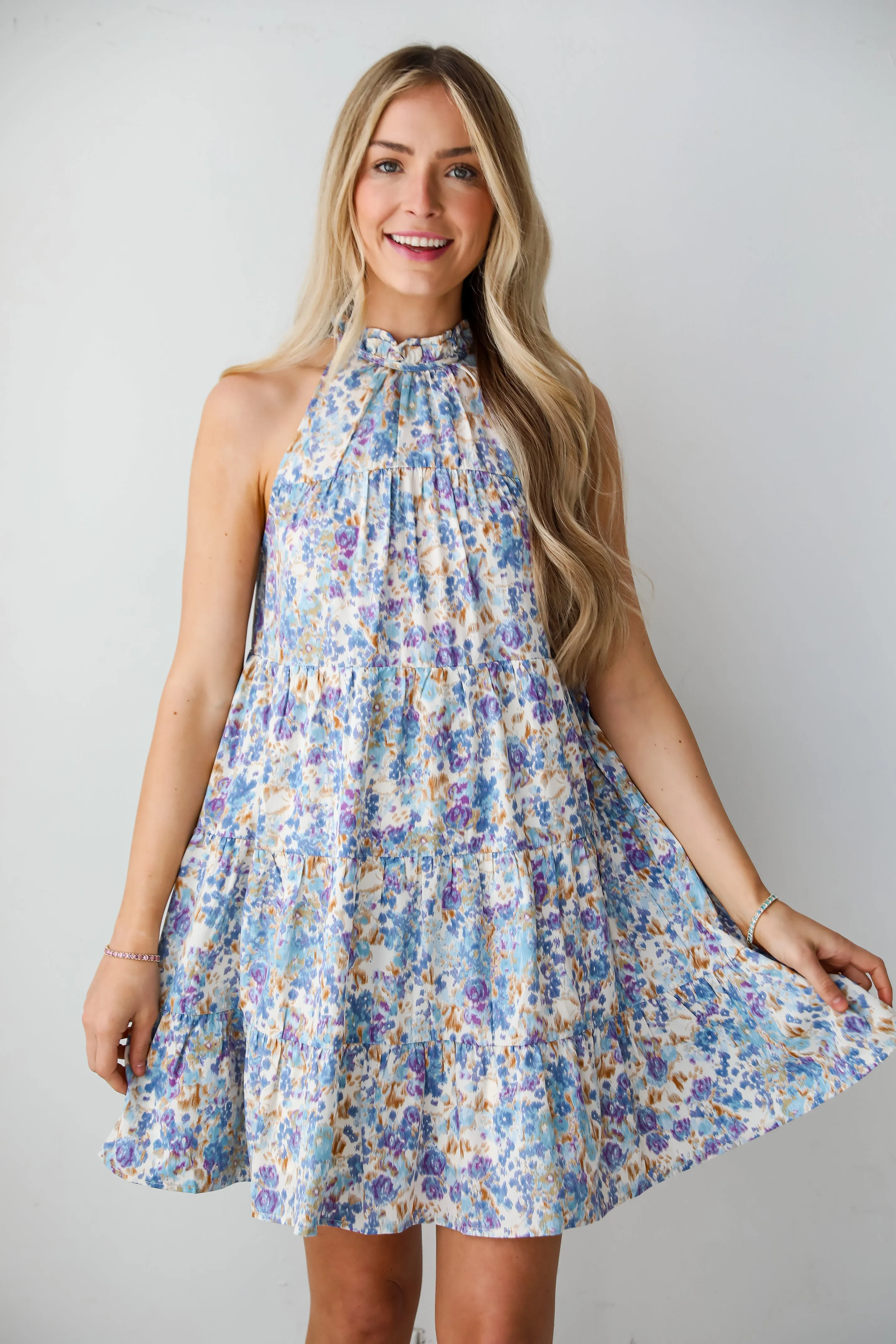 FINAL SALE - Daytime Sweetie Blue Floral Tiered Mini Dress