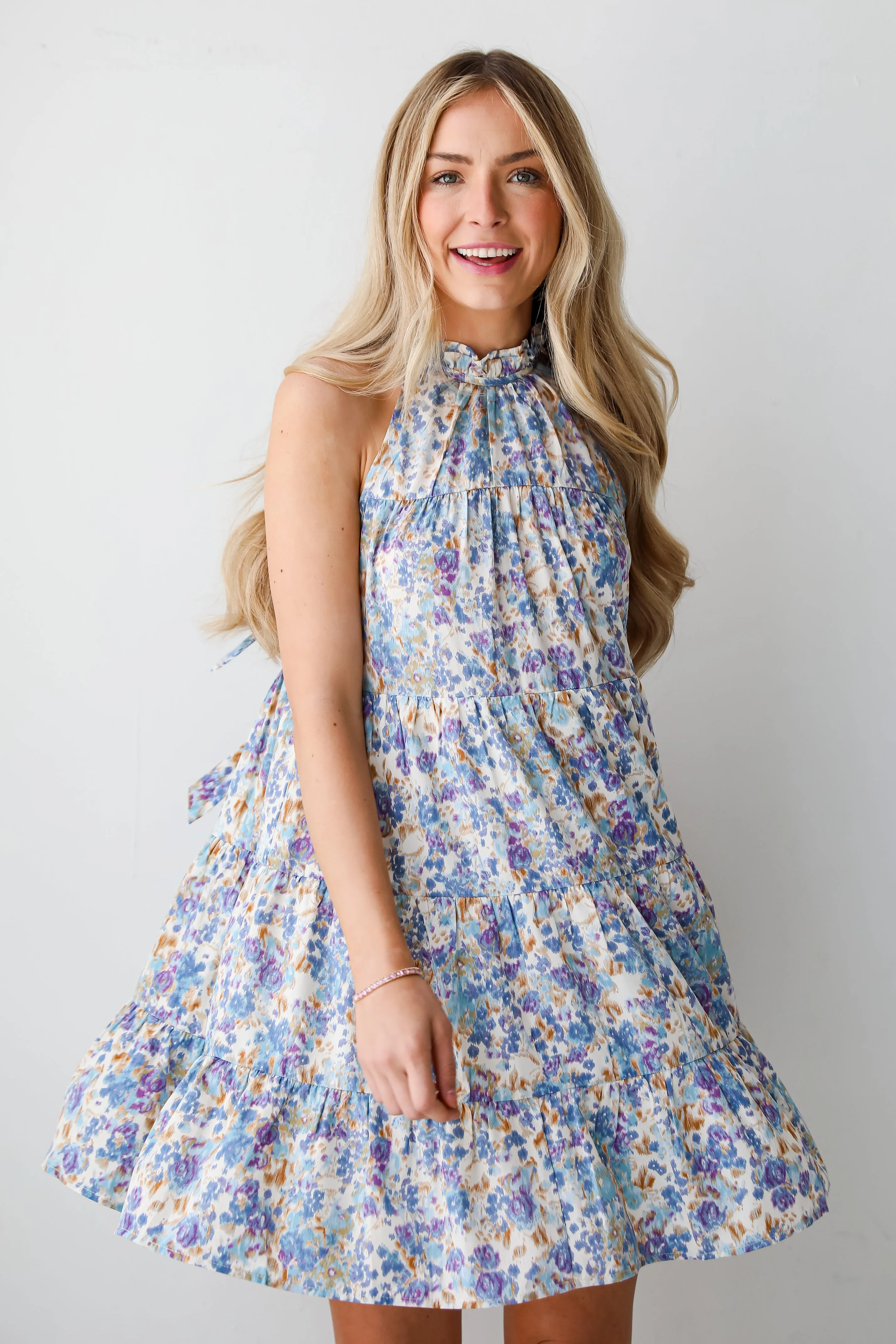 FINAL SALE - Daytime Sweetie Blue Floral Tiered Mini Dress