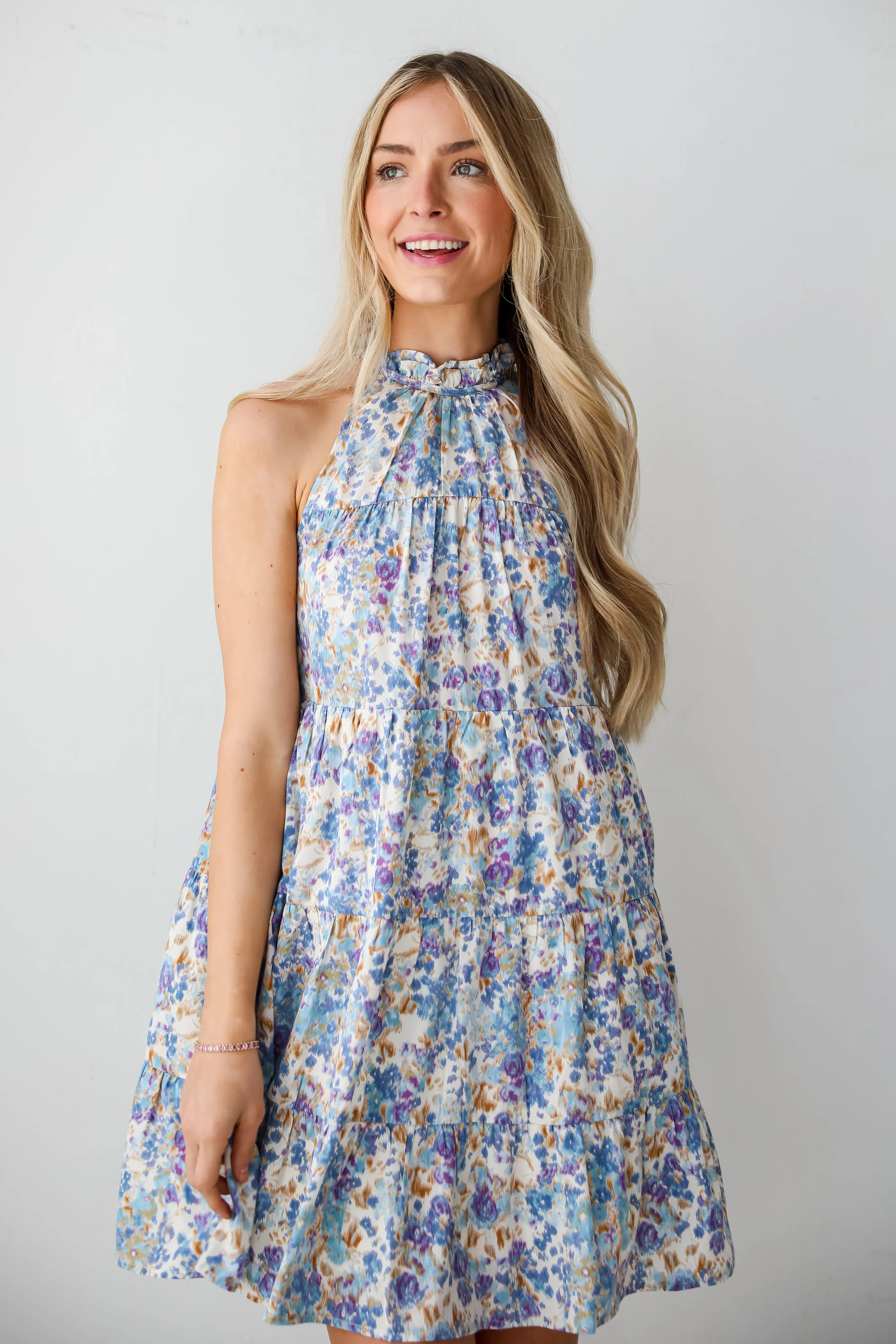 FINAL SALE - Daytime Sweetie Blue Floral Tiered Mini Dress