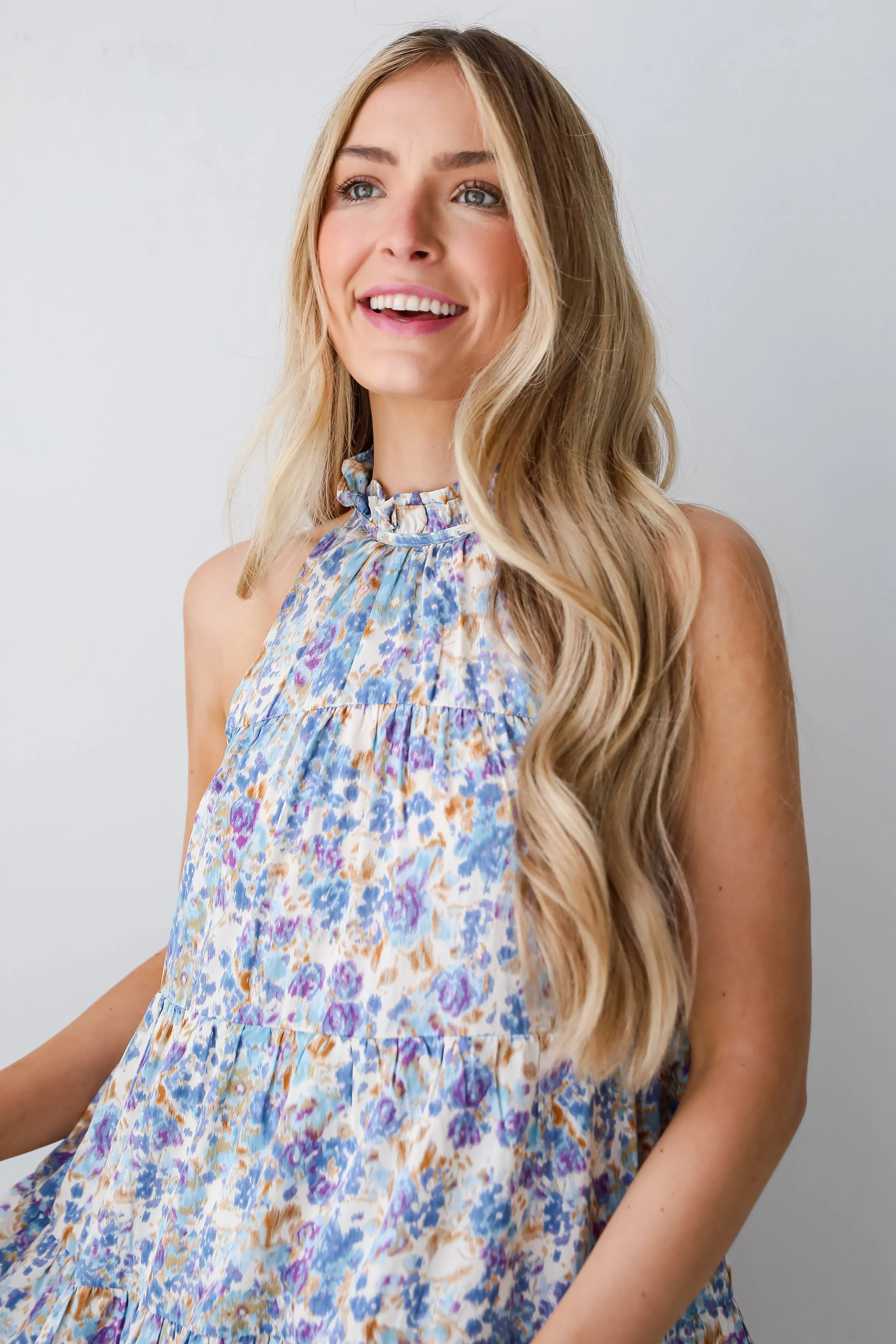 FINAL SALE - Daytime Sweetie Blue Floral Tiered Mini Dress