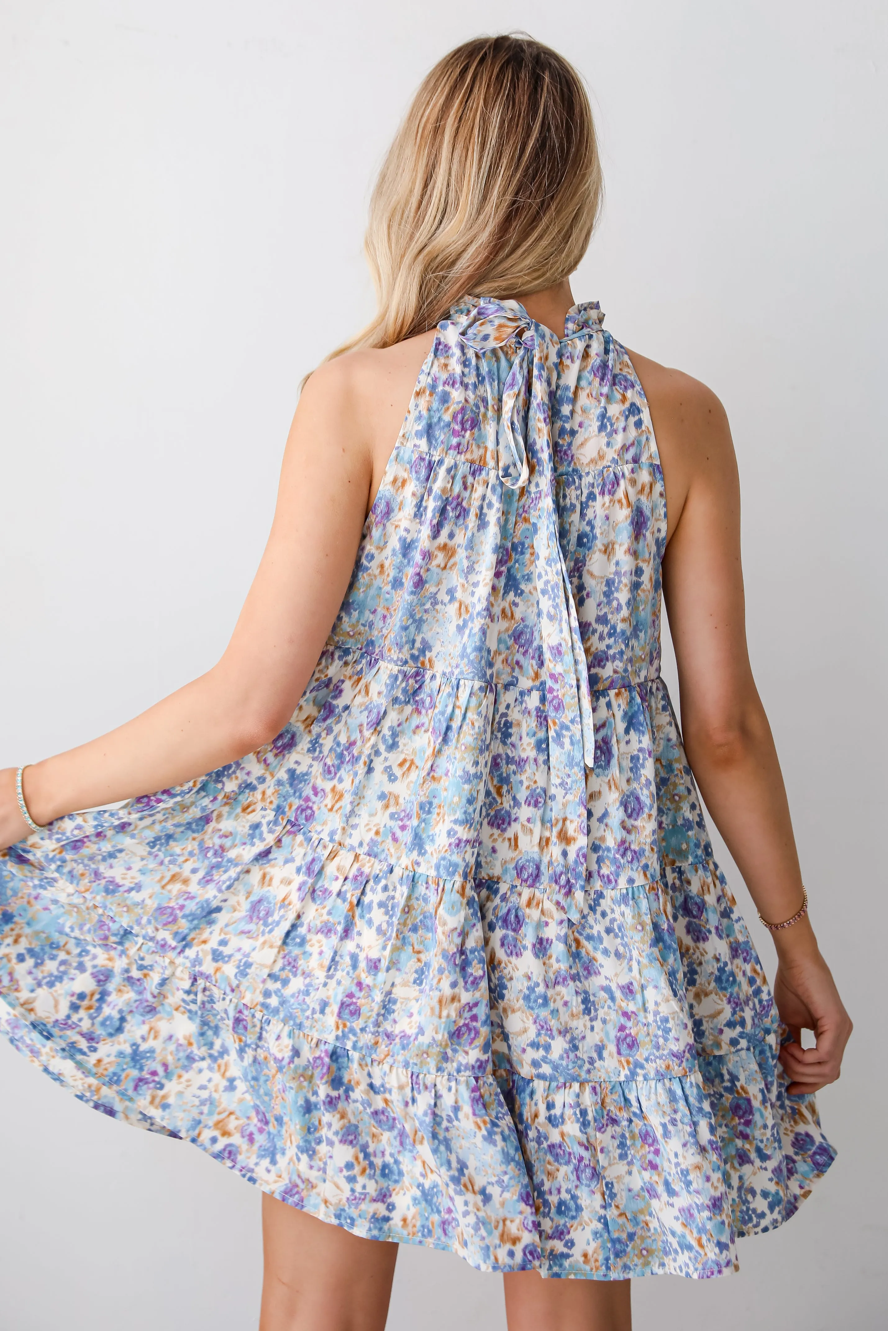 FINAL SALE - Daytime Sweetie Blue Floral Tiered Mini Dress