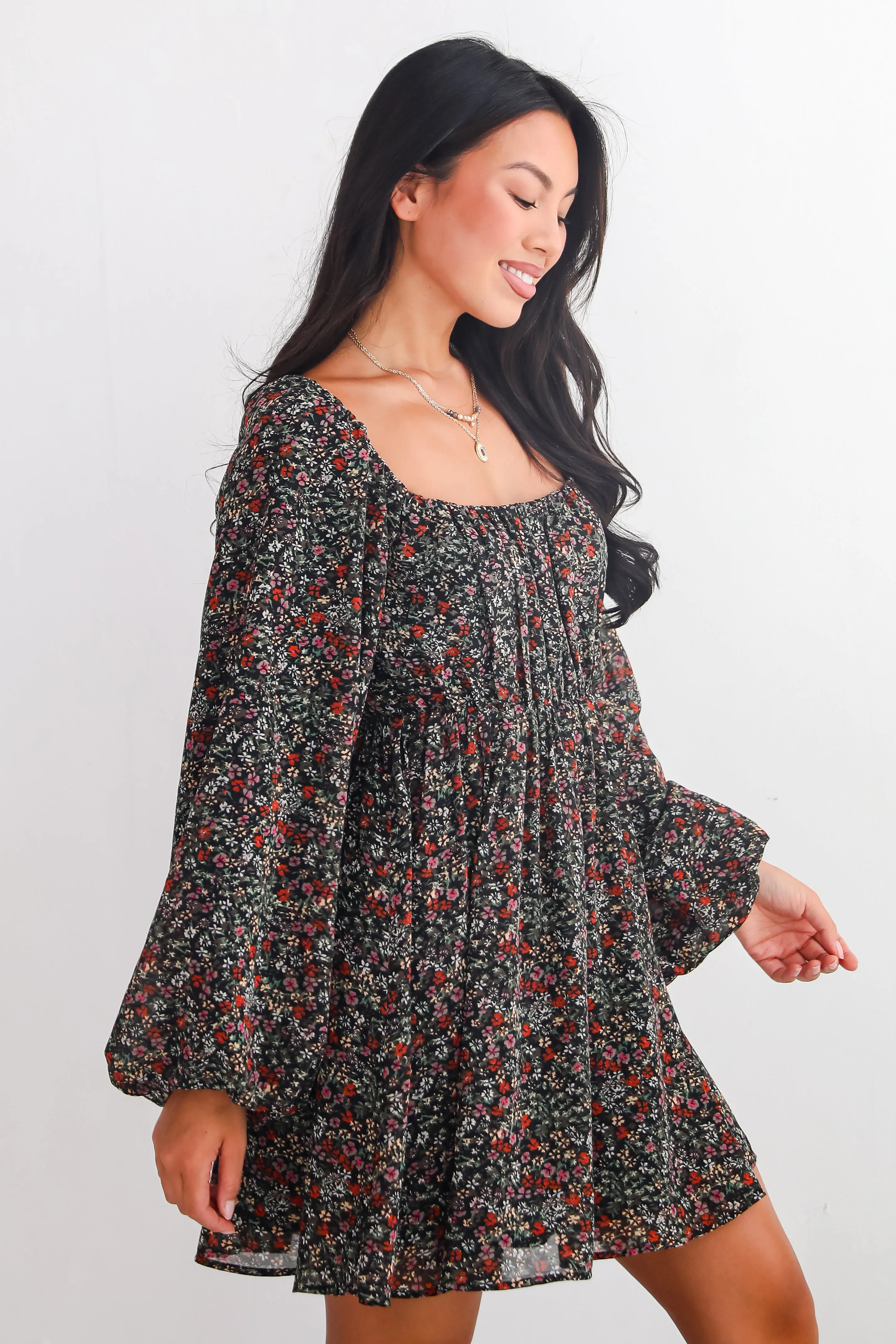 FINAL SALE - Delight In Elegance Black Floral Mini Dress