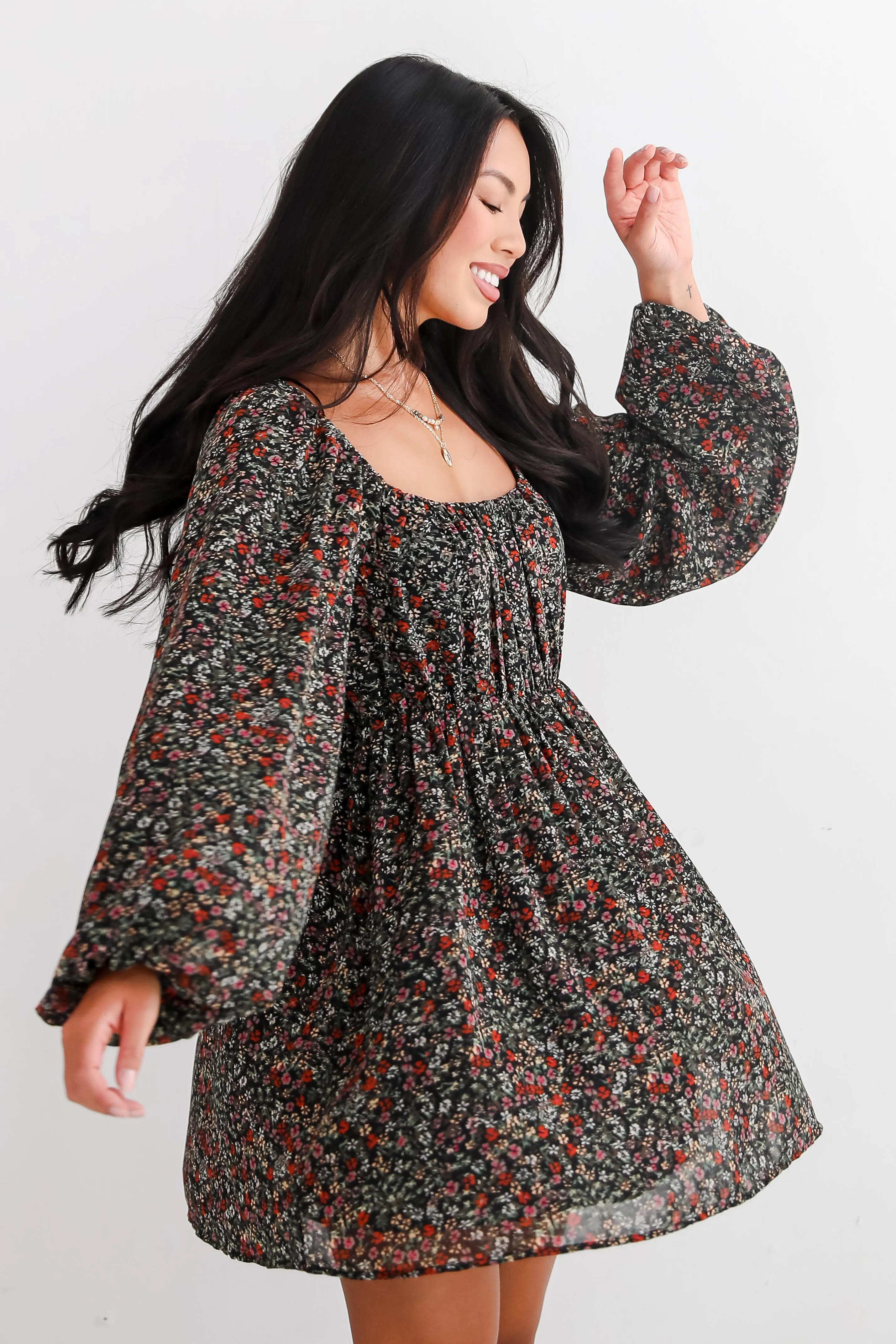 FINAL SALE - Delight In Elegance Black Floral Mini Dress