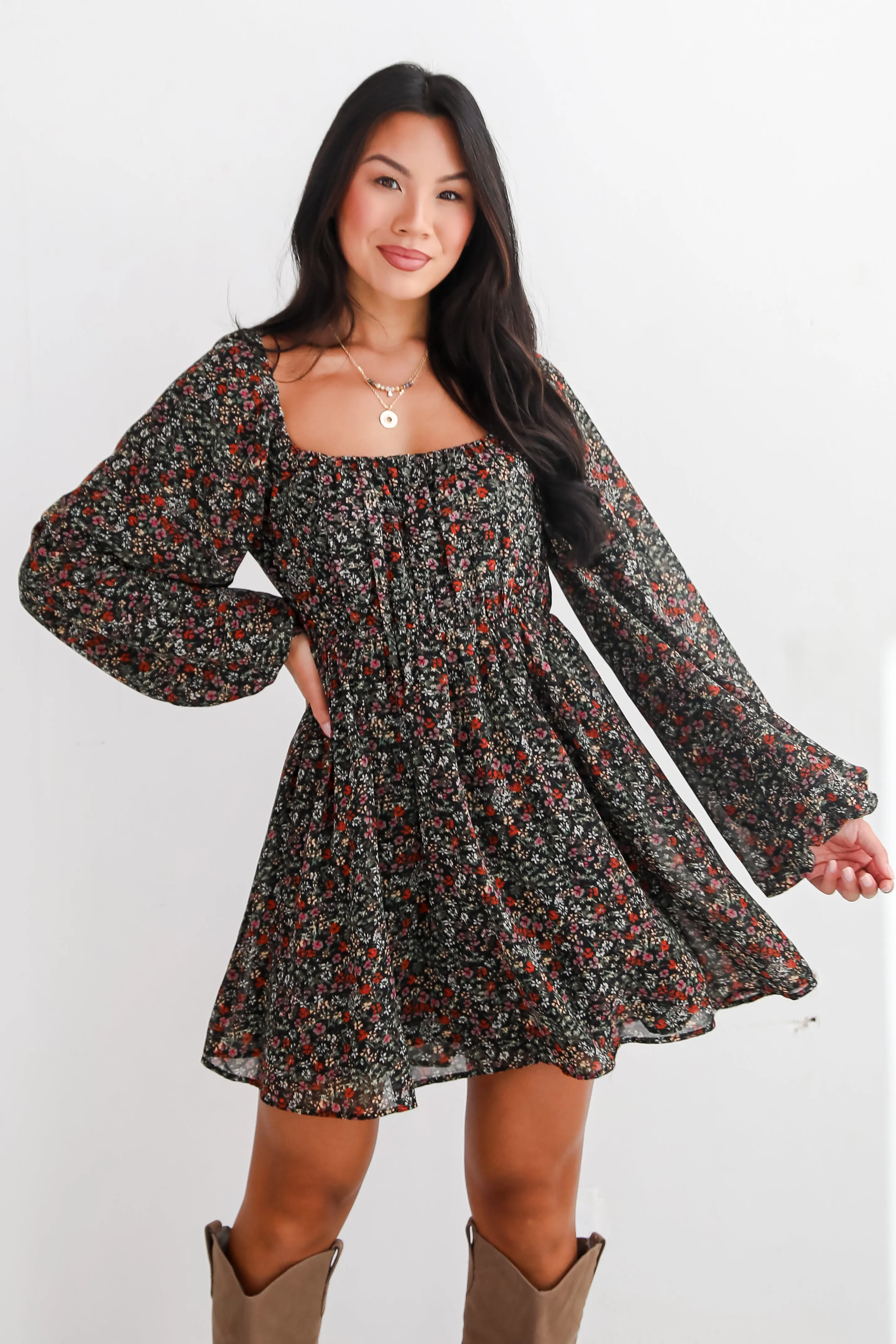 FINAL SALE - Delight In Elegance Black Floral Mini Dress