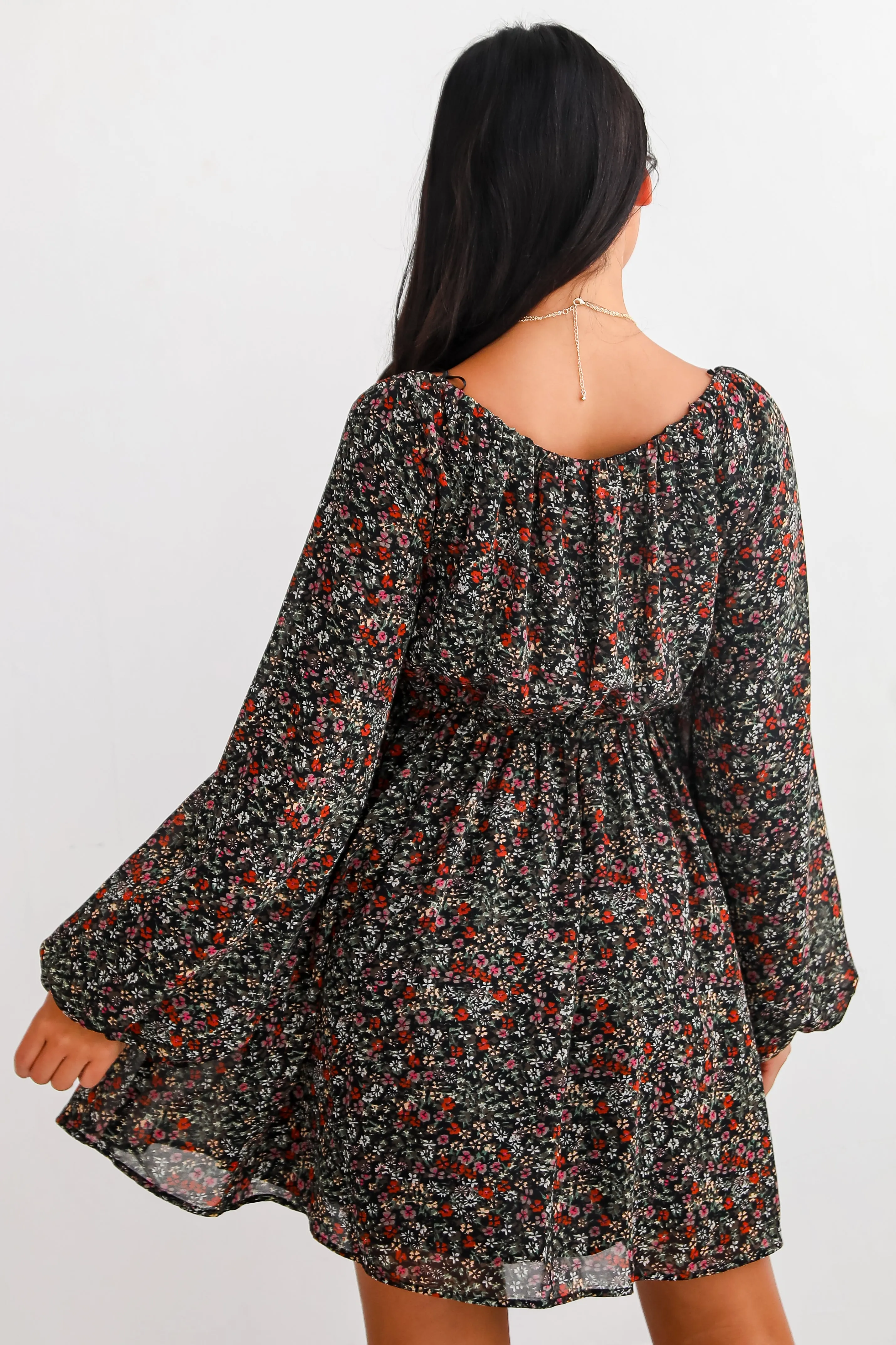 FINAL SALE - Delight In Elegance Black Floral Mini Dress