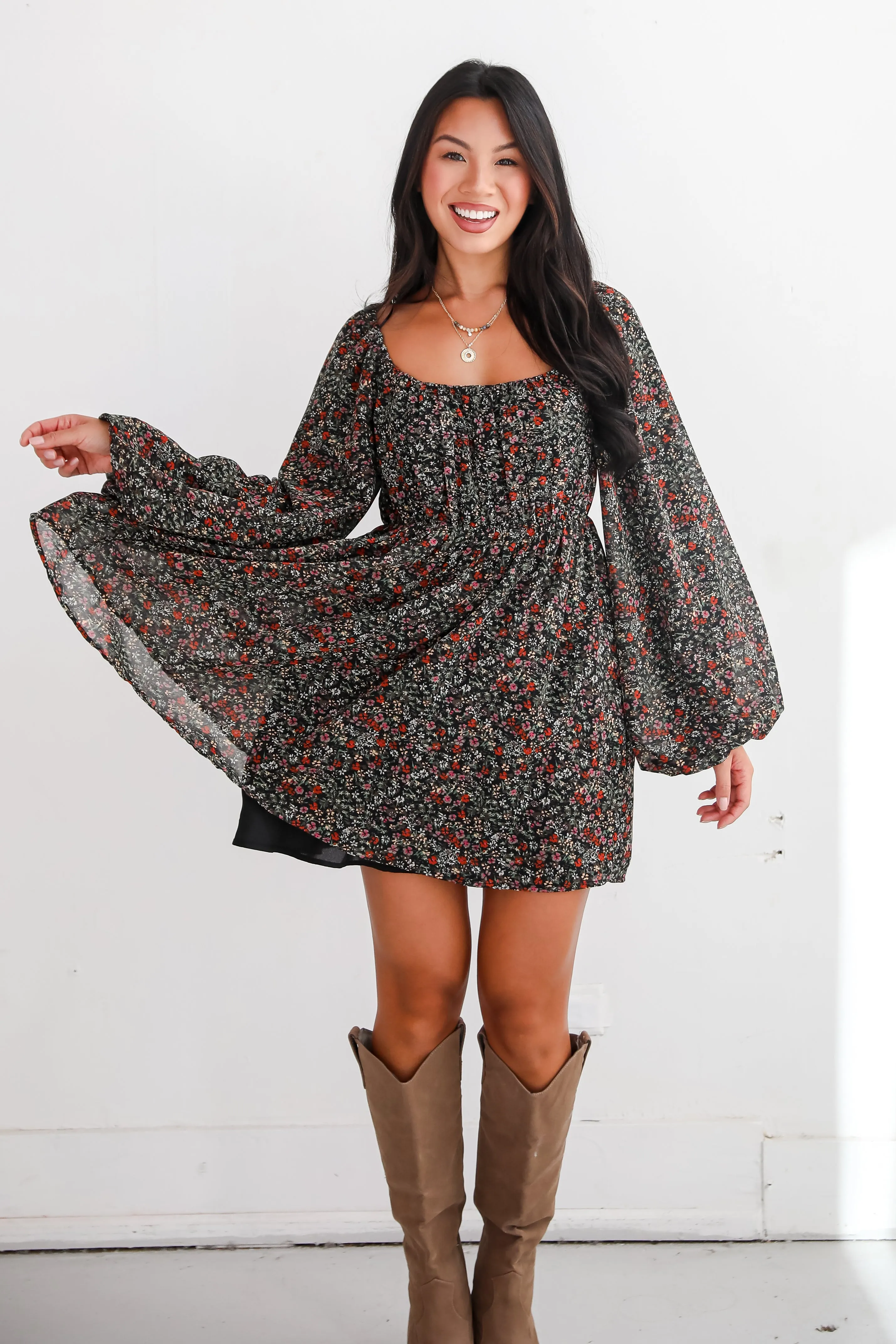 FINAL SALE - Delight In Elegance Black Floral Mini Dress