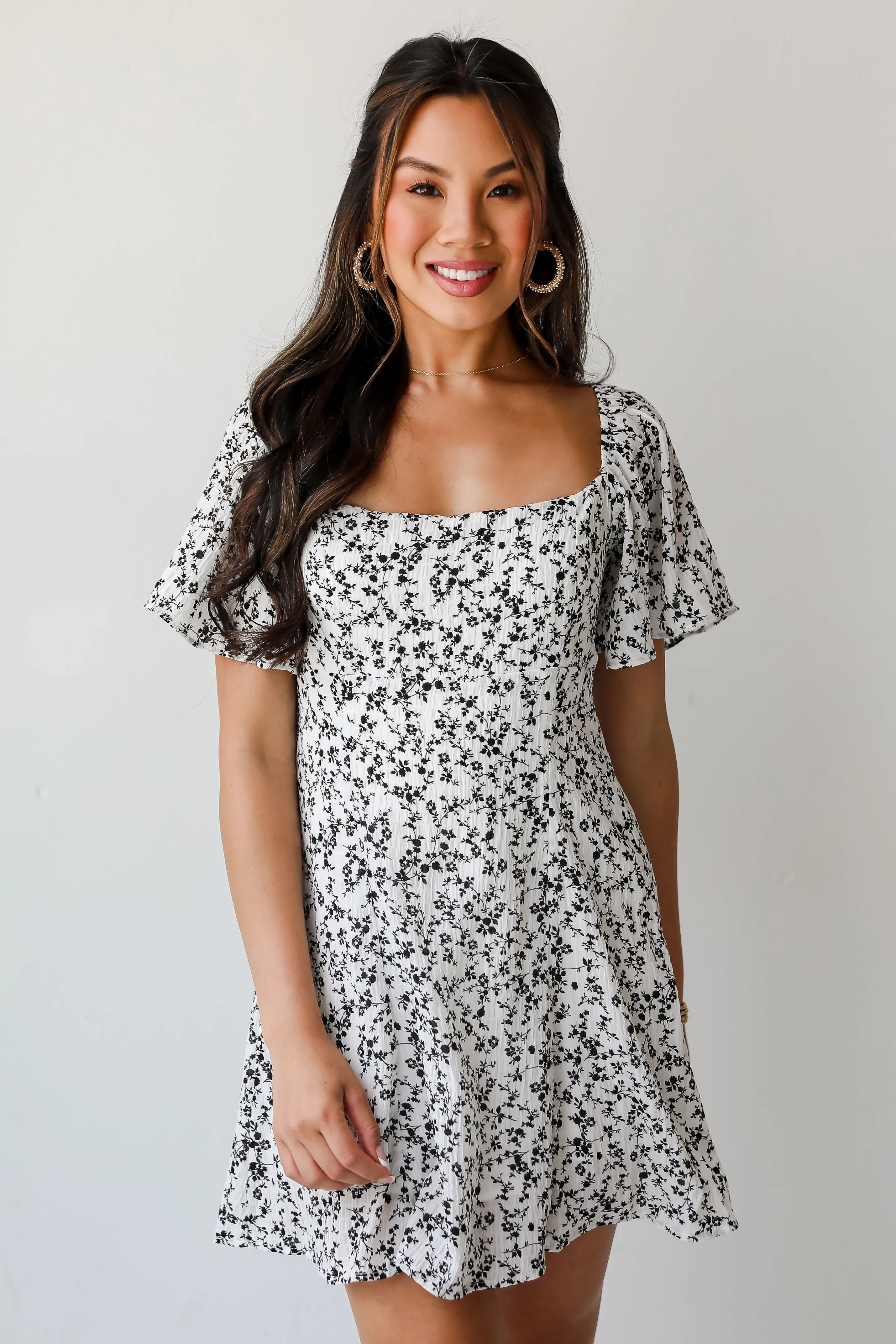 FINAL SALE - Effortlessly Lovely Ivory Floral Mini Dress