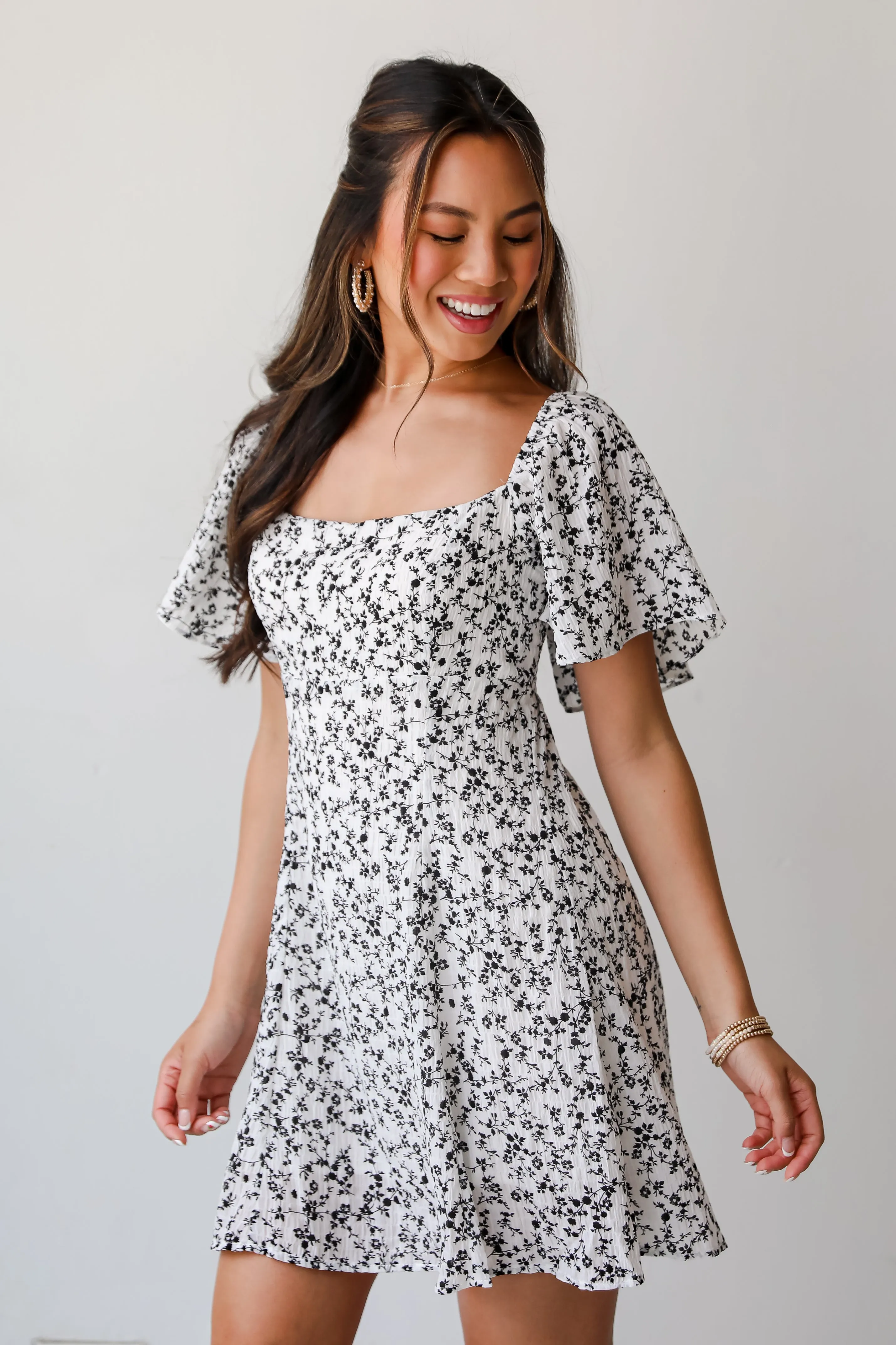 FINAL SALE - Effortlessly Lovely Ivory Floral Mini Dress