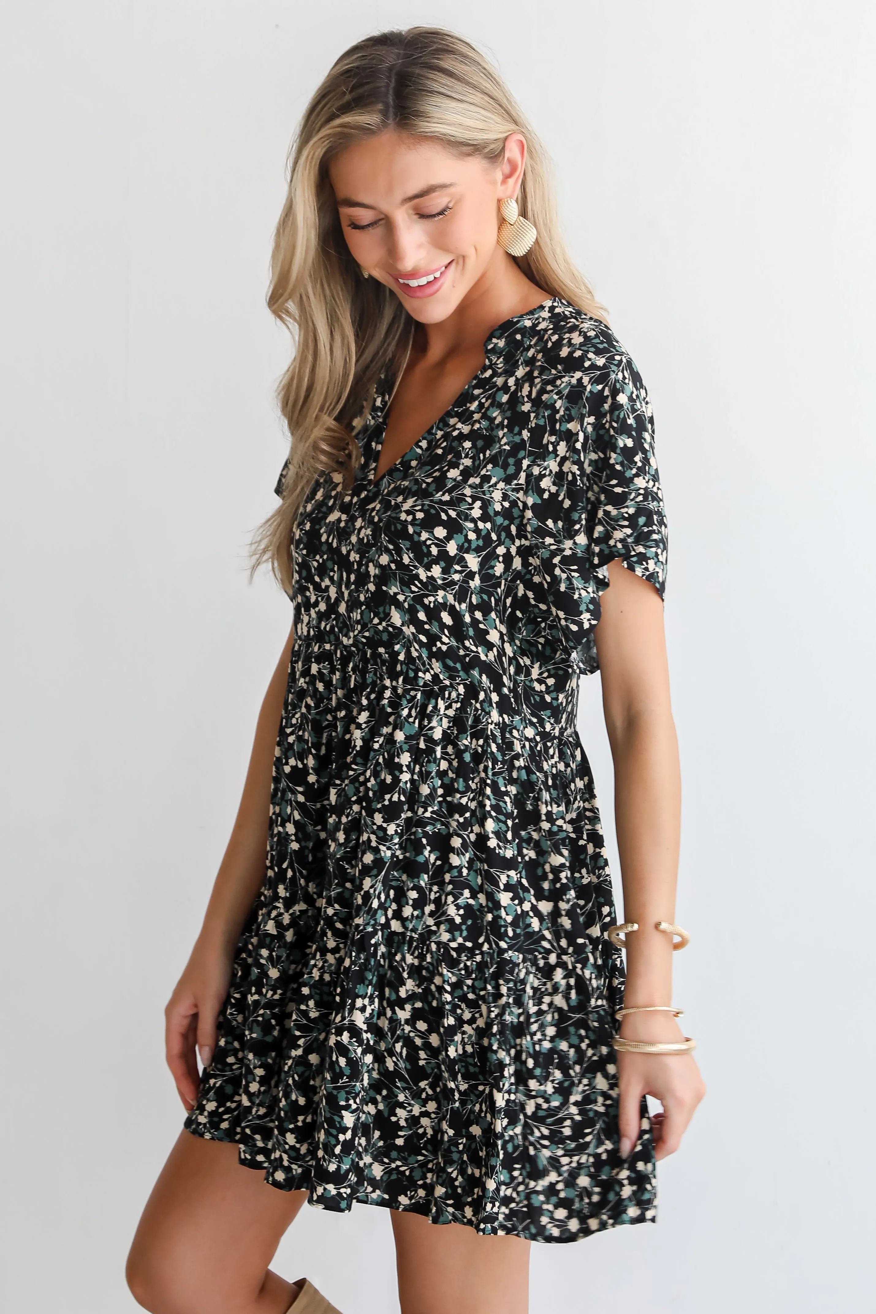 FINAL SALE - Enchanting Energy Black Floral Mini Dress