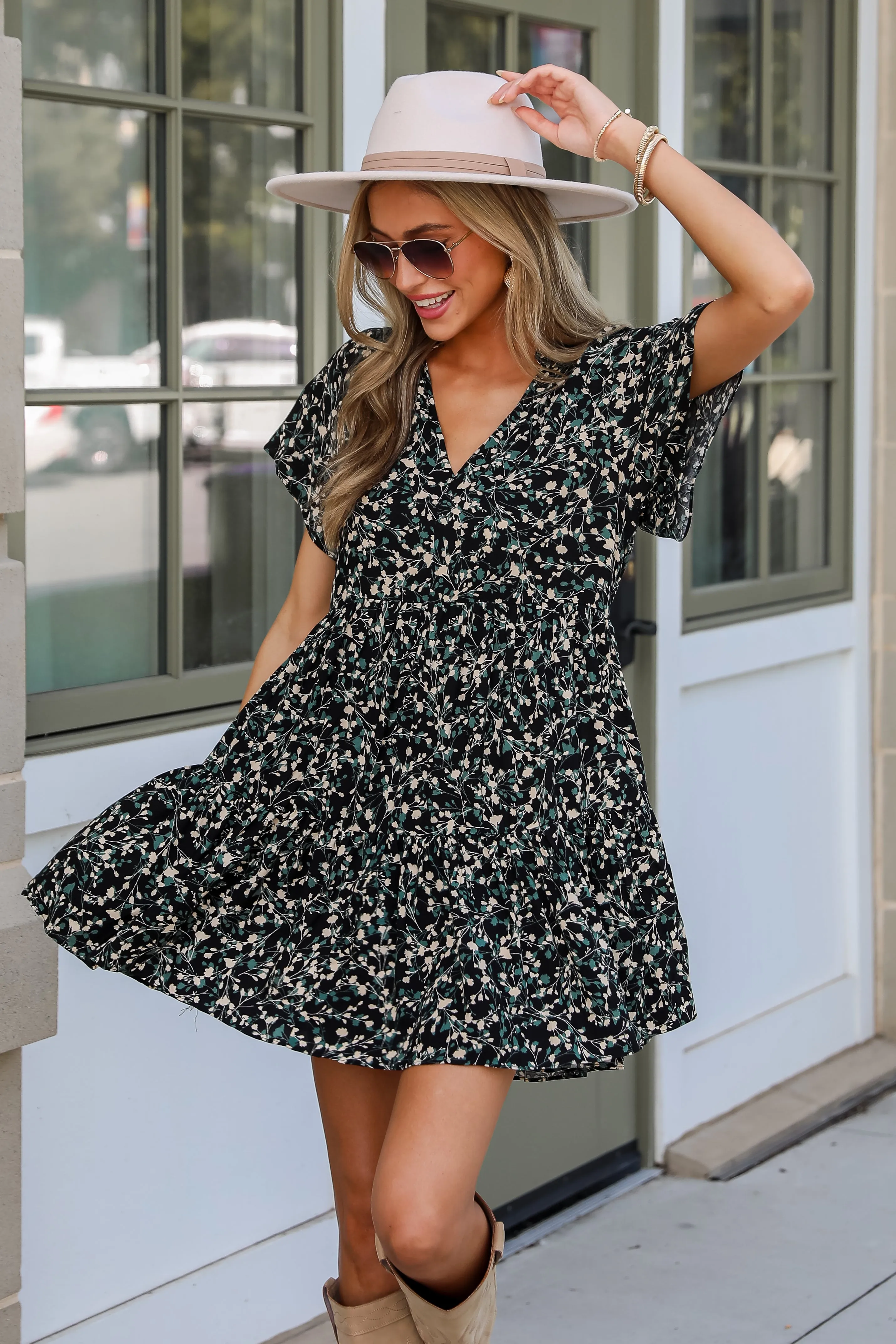 FINAL SALE - Enchanting Energy Black Floral Mini Dress