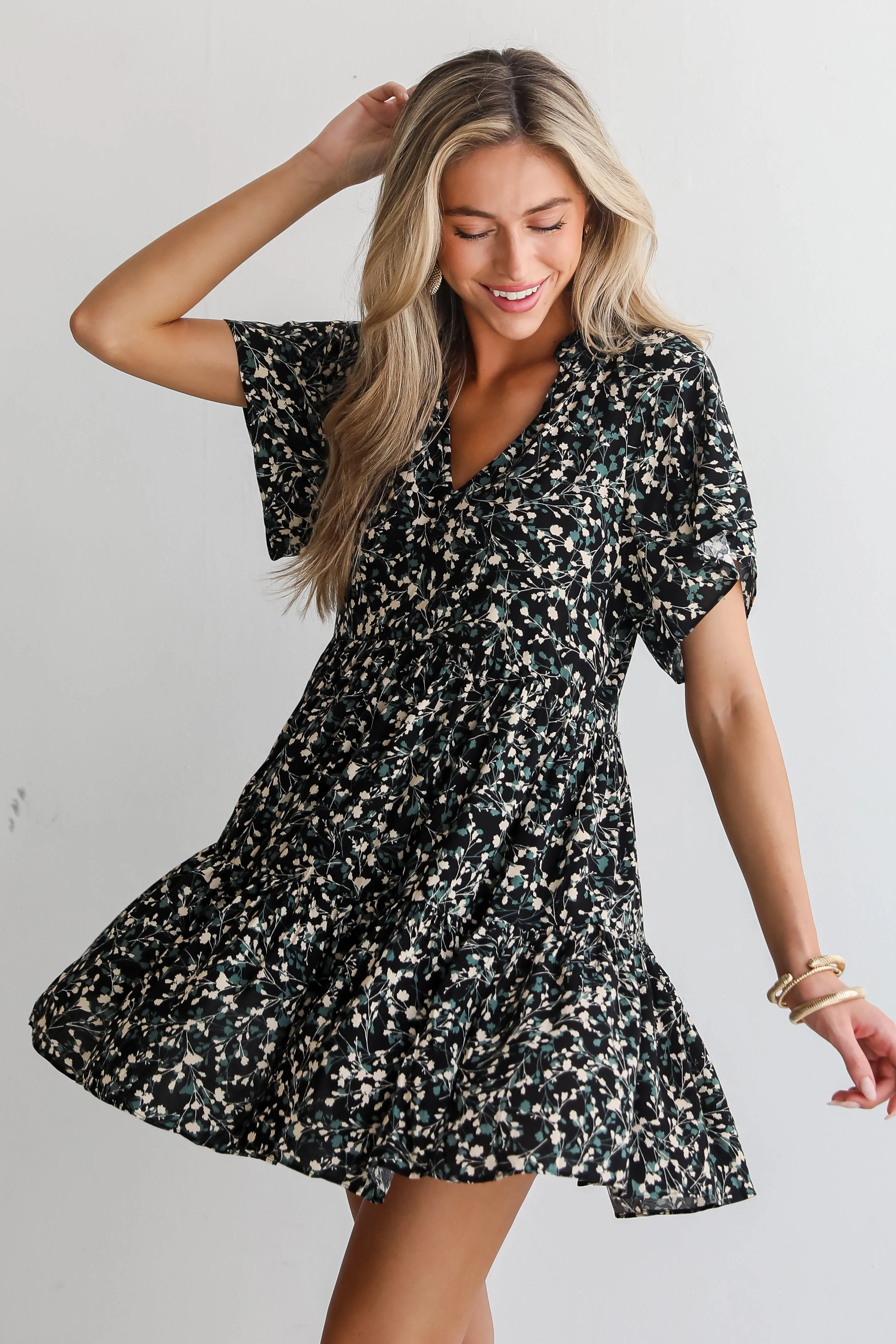 FINAL SALE - Enchanting Energy Black Floral Mini Dress