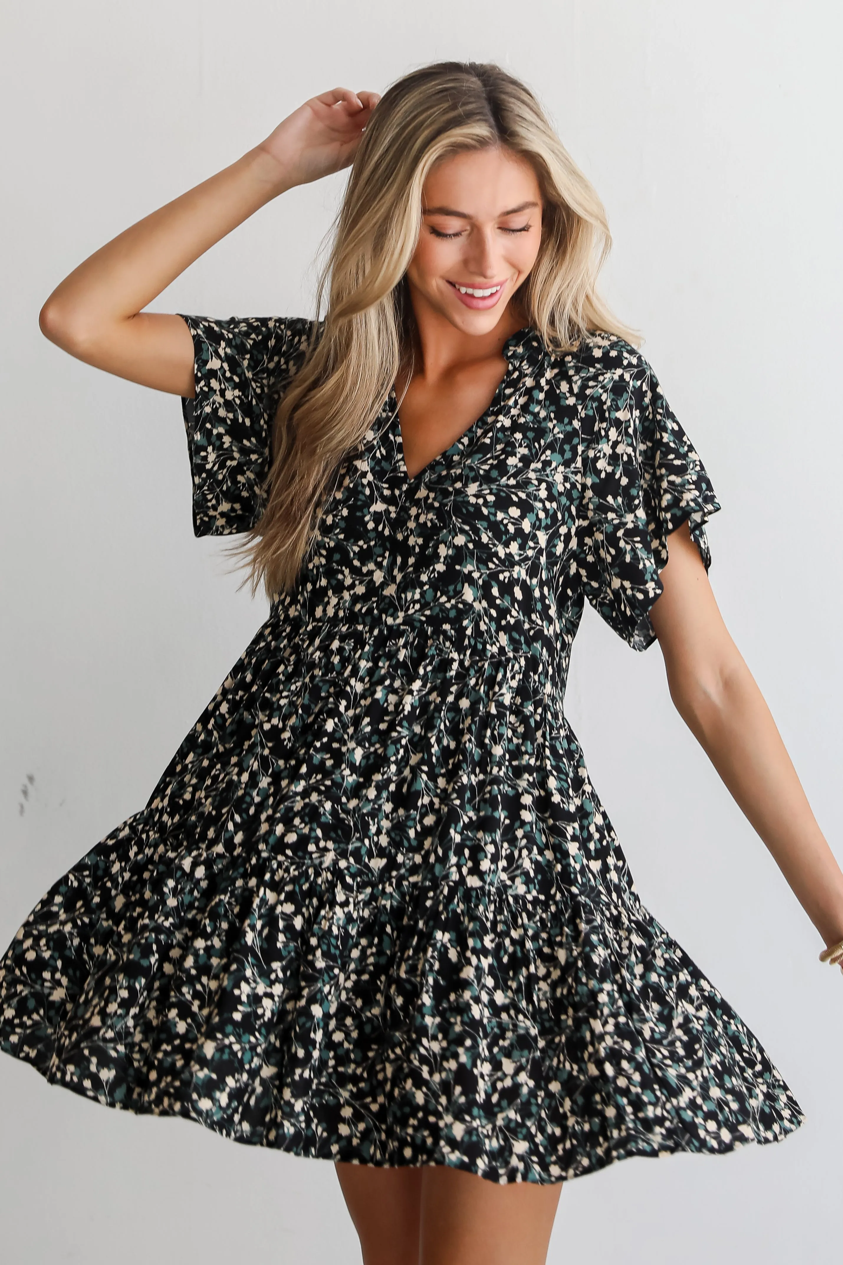 FINAL SALE - Enchanting Energy Black Floral Mini Dress