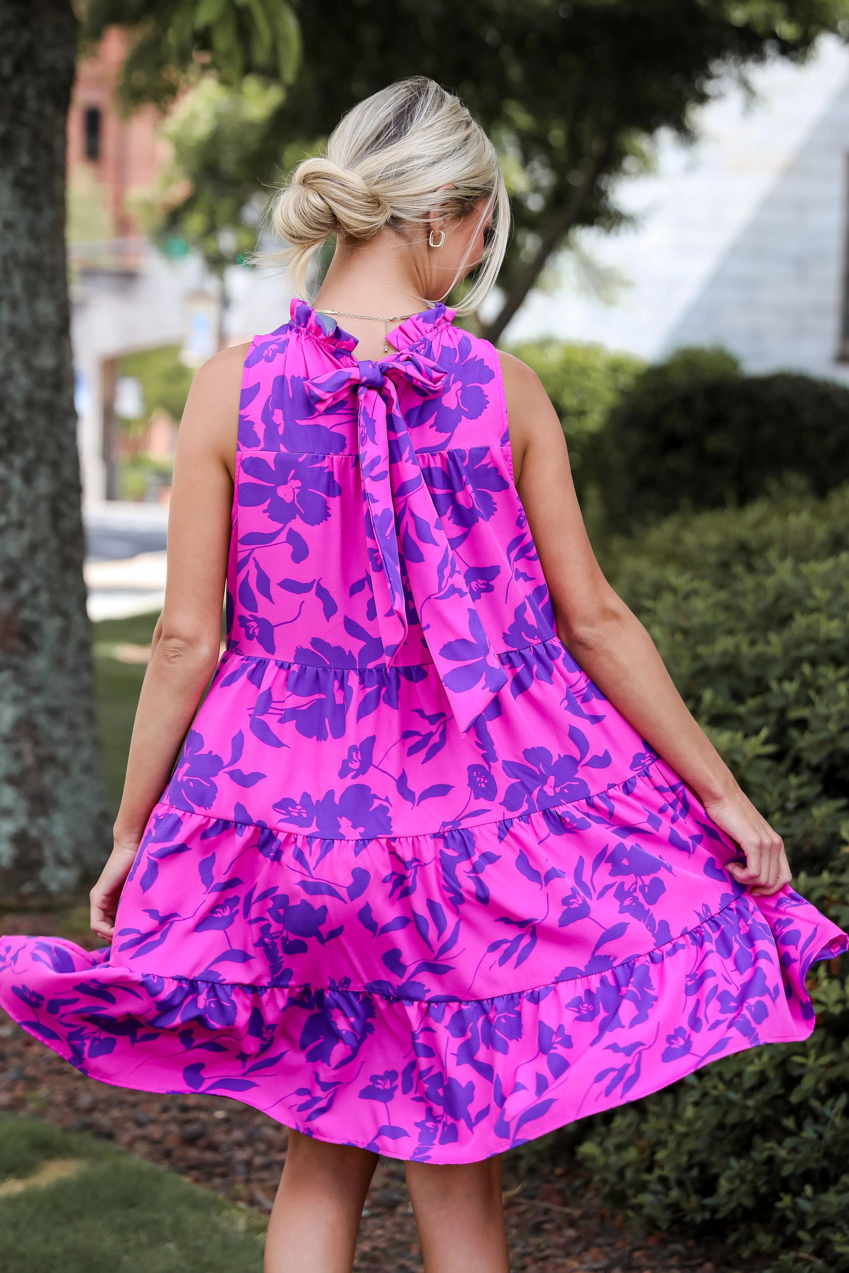 FINAL SALE - Fancy Sweetness Magenta Floral Tiered Mini Dress