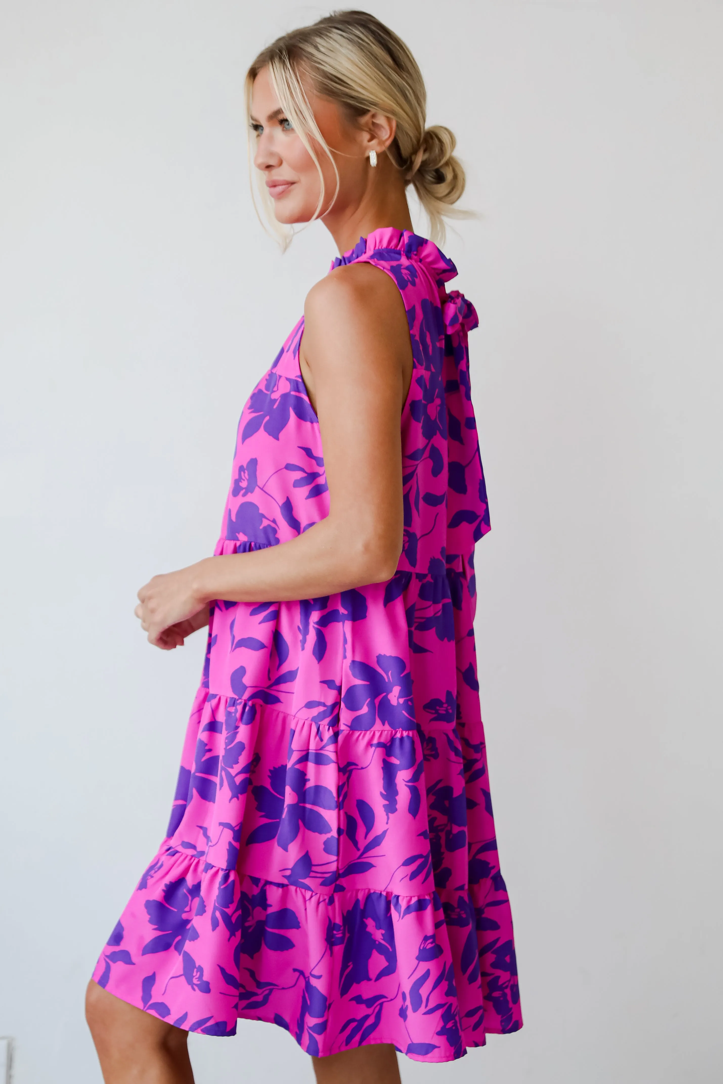 FINAL SALE - Fancy Sweetness Magenta Floral Tiered Mini Dress