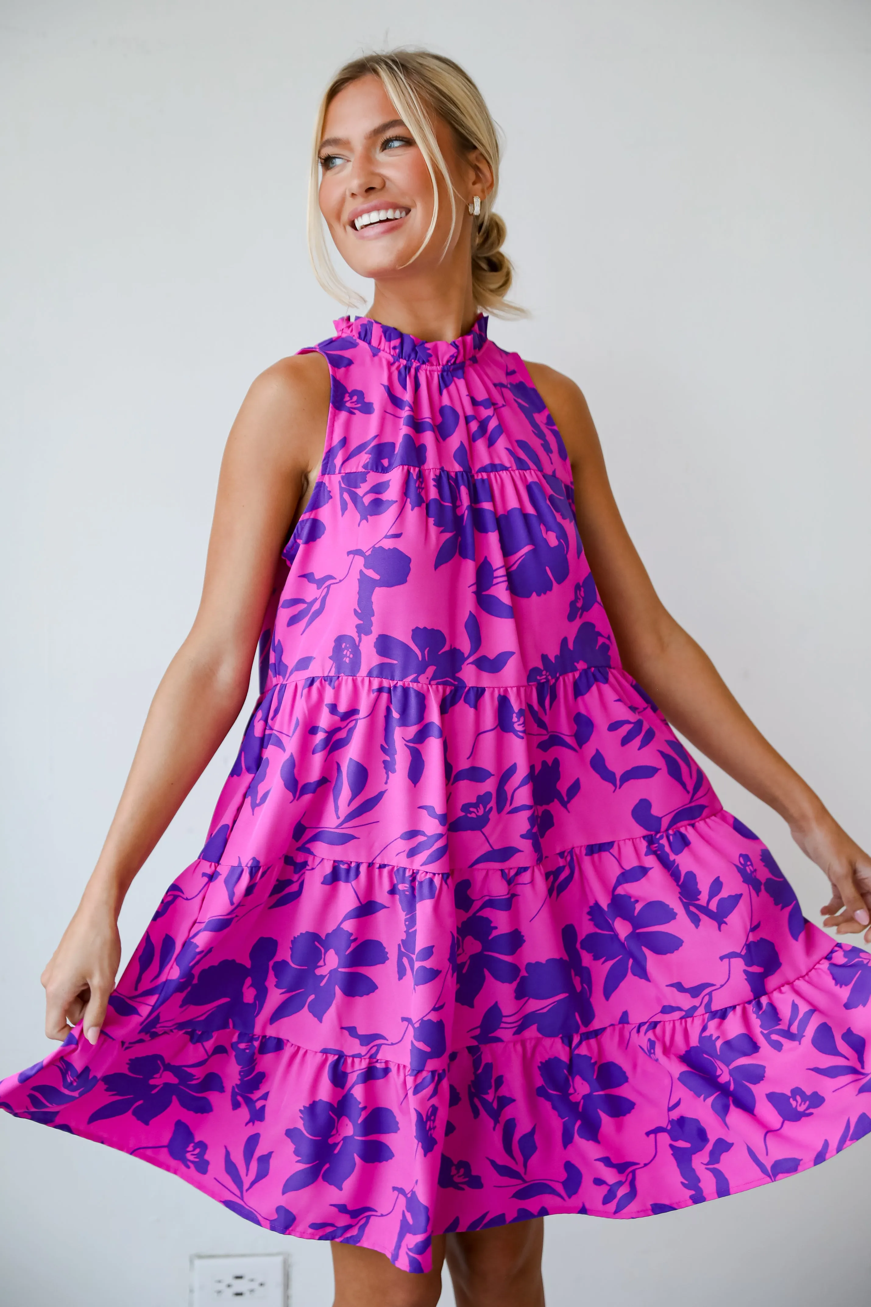 FINAL SALE - Fancy Sweetness Magenta Floral Tiered Mini Dress