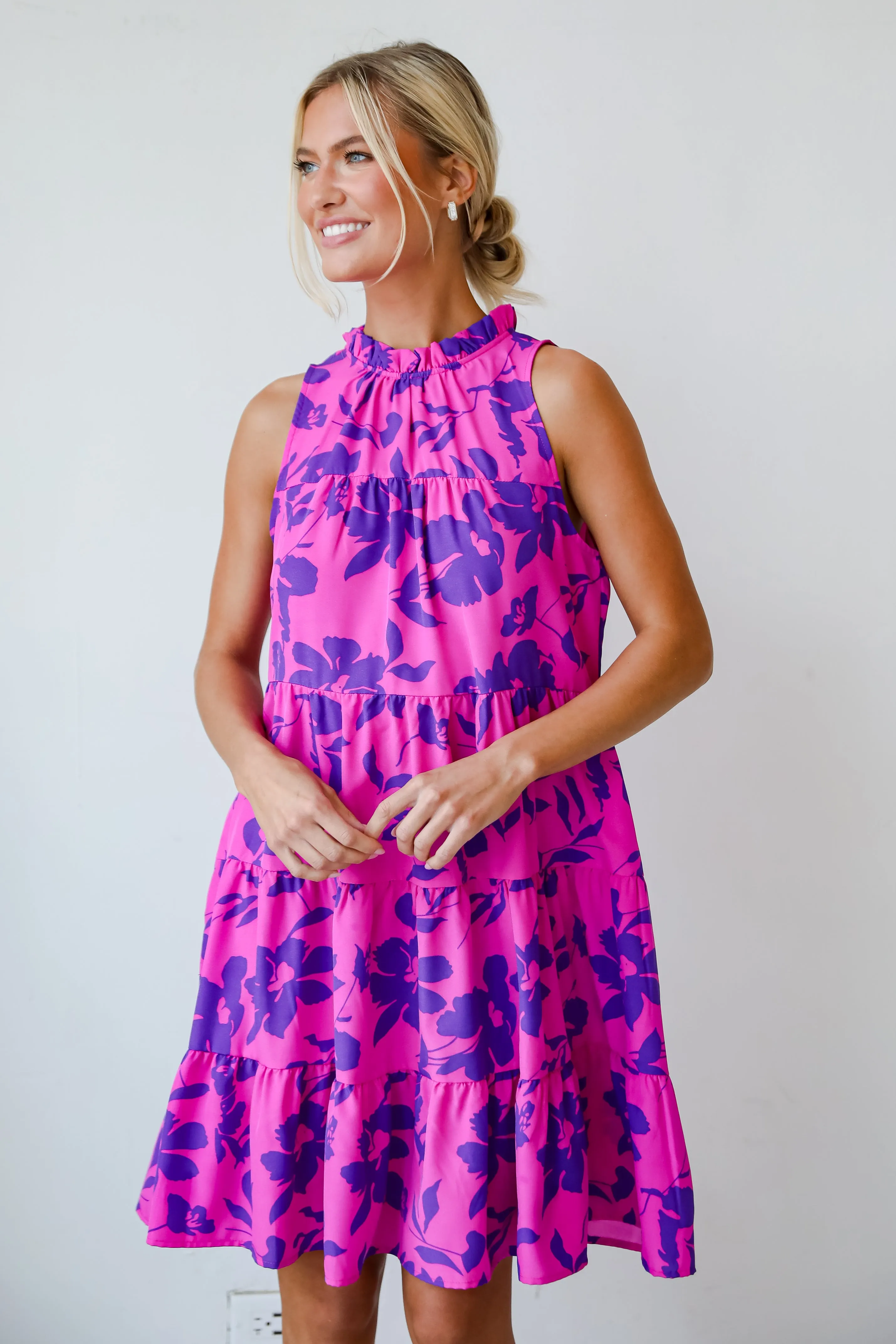 FINAL SALE - Fancy Sweetness Magenta Floral Tiered Mini Dress