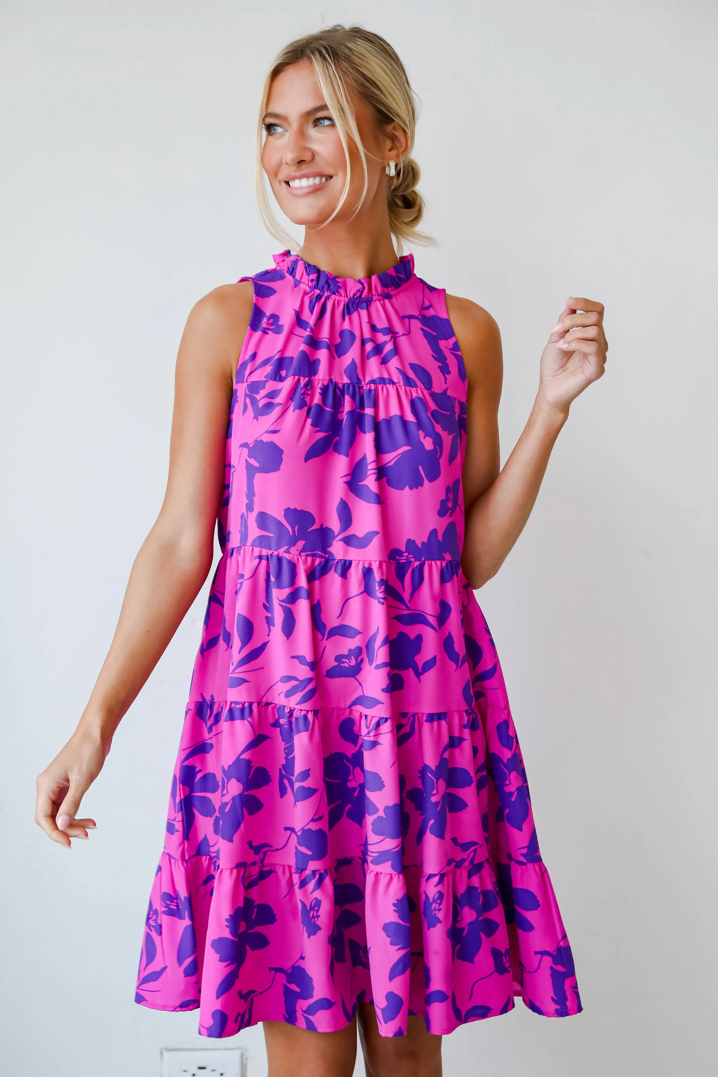 FINAL SALE - Fancy Sweetness Magenta Floral Tiered Mini Dress