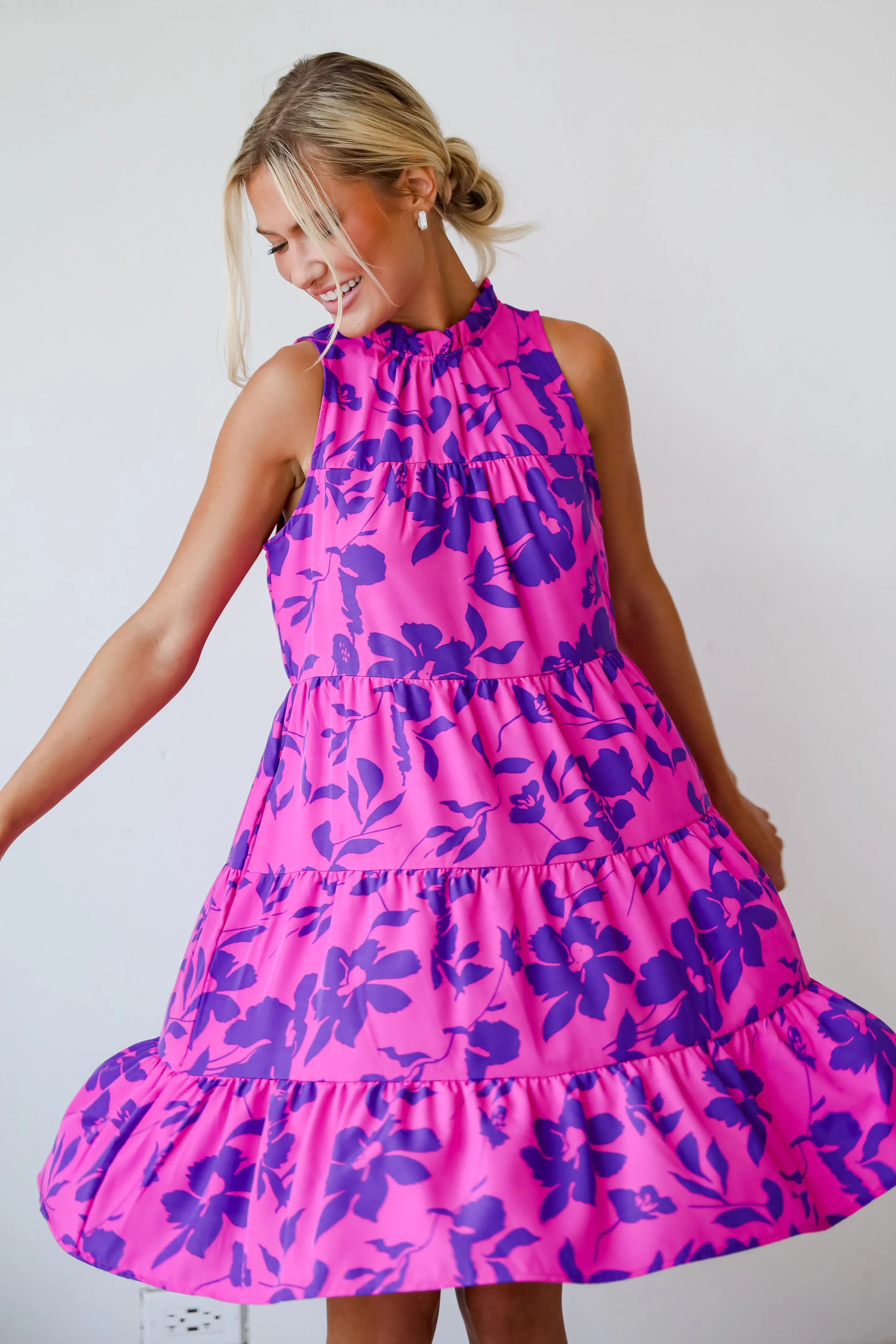 FINAL SALE - Fancy Sweetness Magenta Floral Tiered Mini Dress