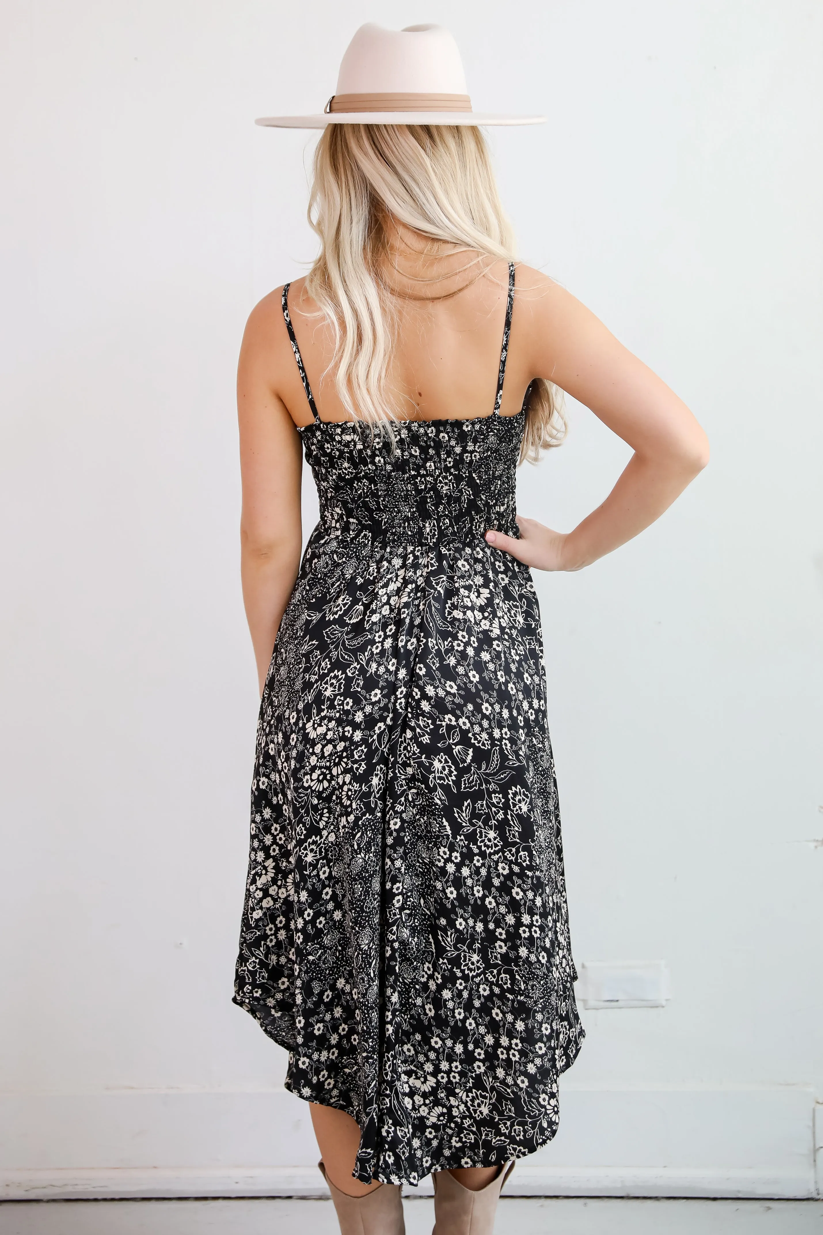 FINAL SALE - Flawless Behavior Black Floral Midi Dress