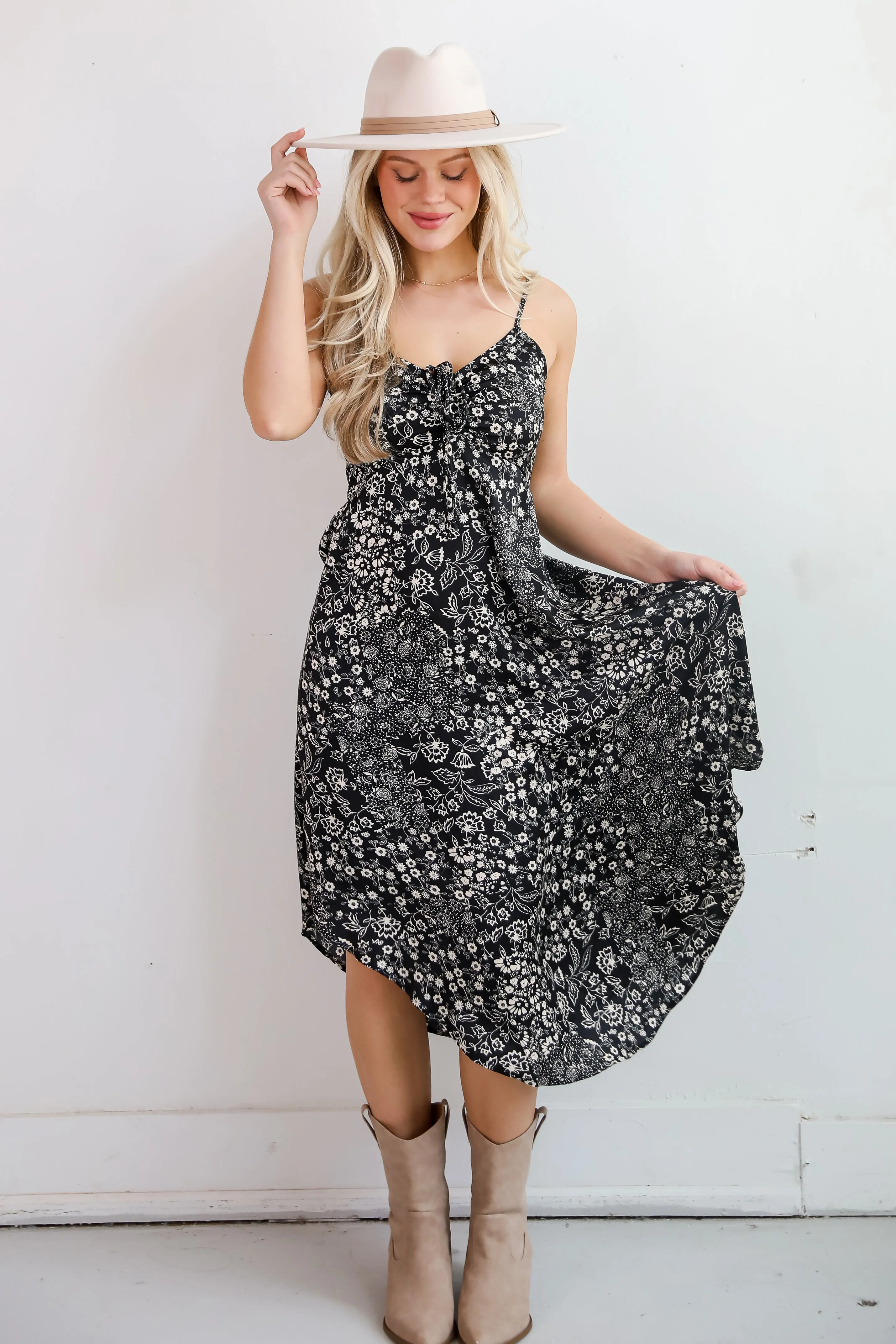 FINAL SALE - Flawless Behavior Black Floral Midi Dress