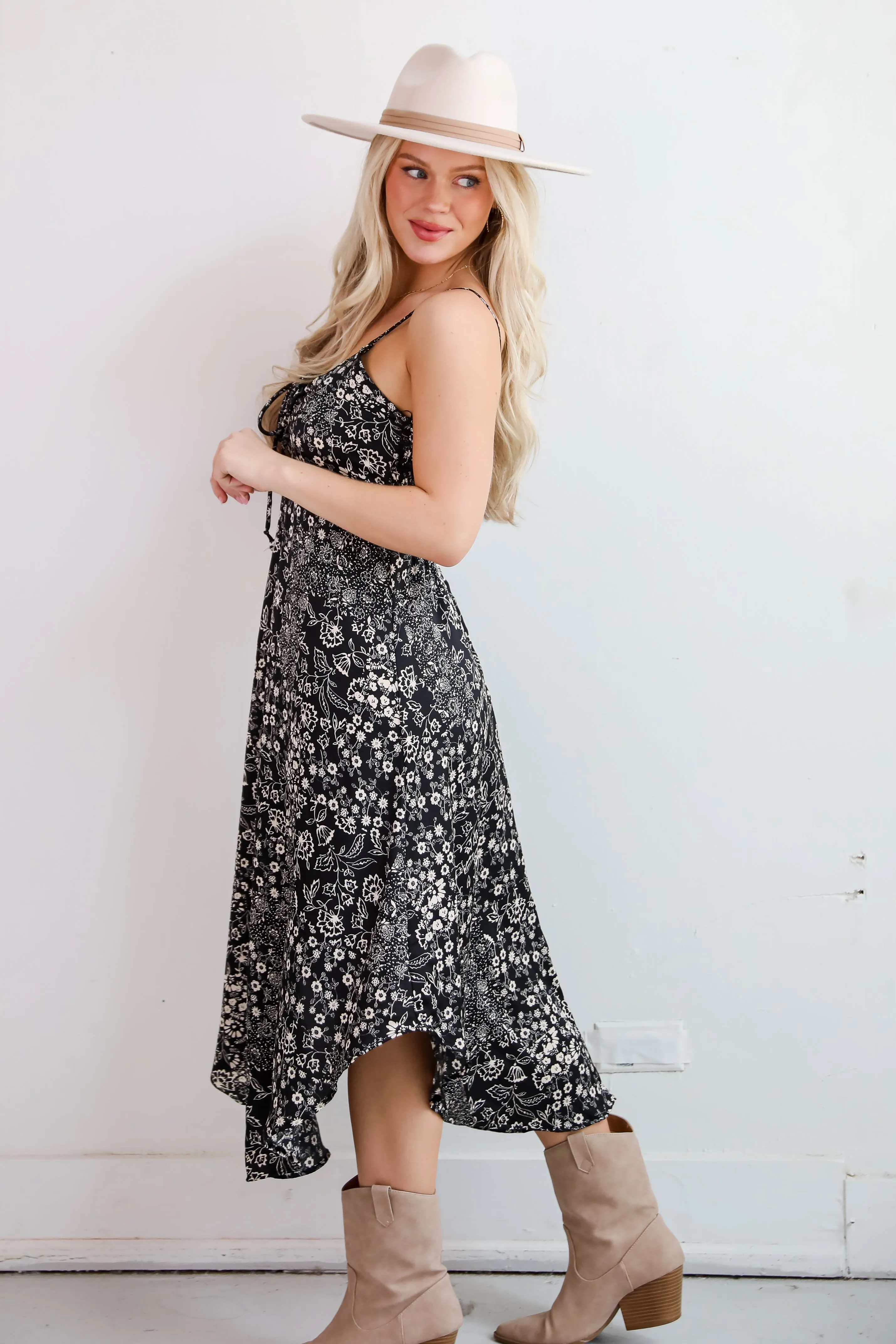 FINAL SALE - Flawless Behavior Black Floral Midi Dress