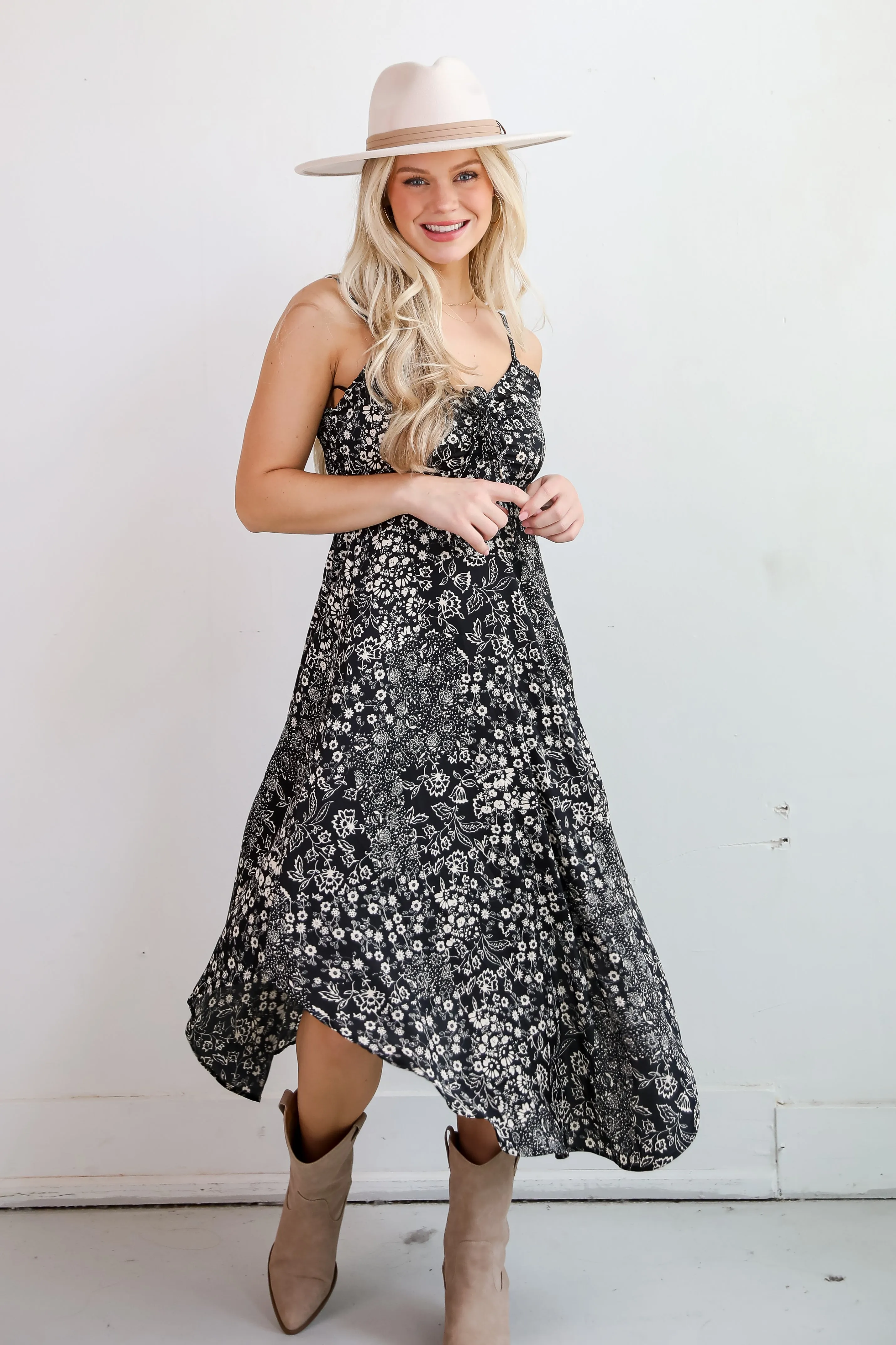 FINAL SALE - Flawless Behavior Black Floral Midi Dress