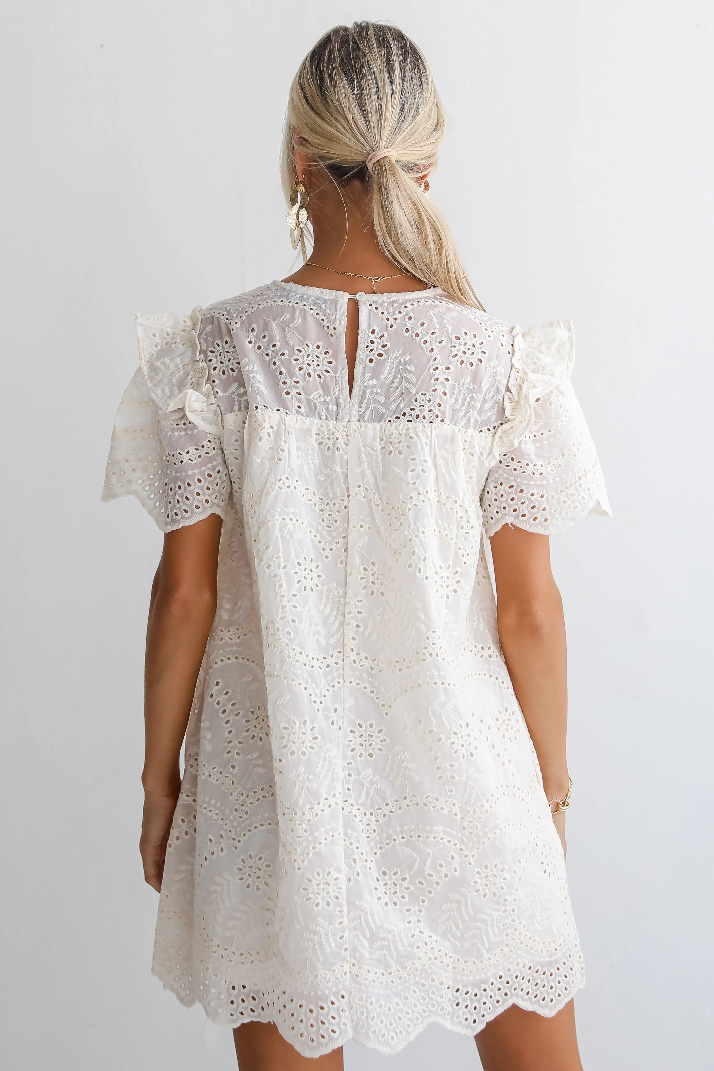 FINAL SALE - Goddess Aura Ivory Eyelet Mini Dress