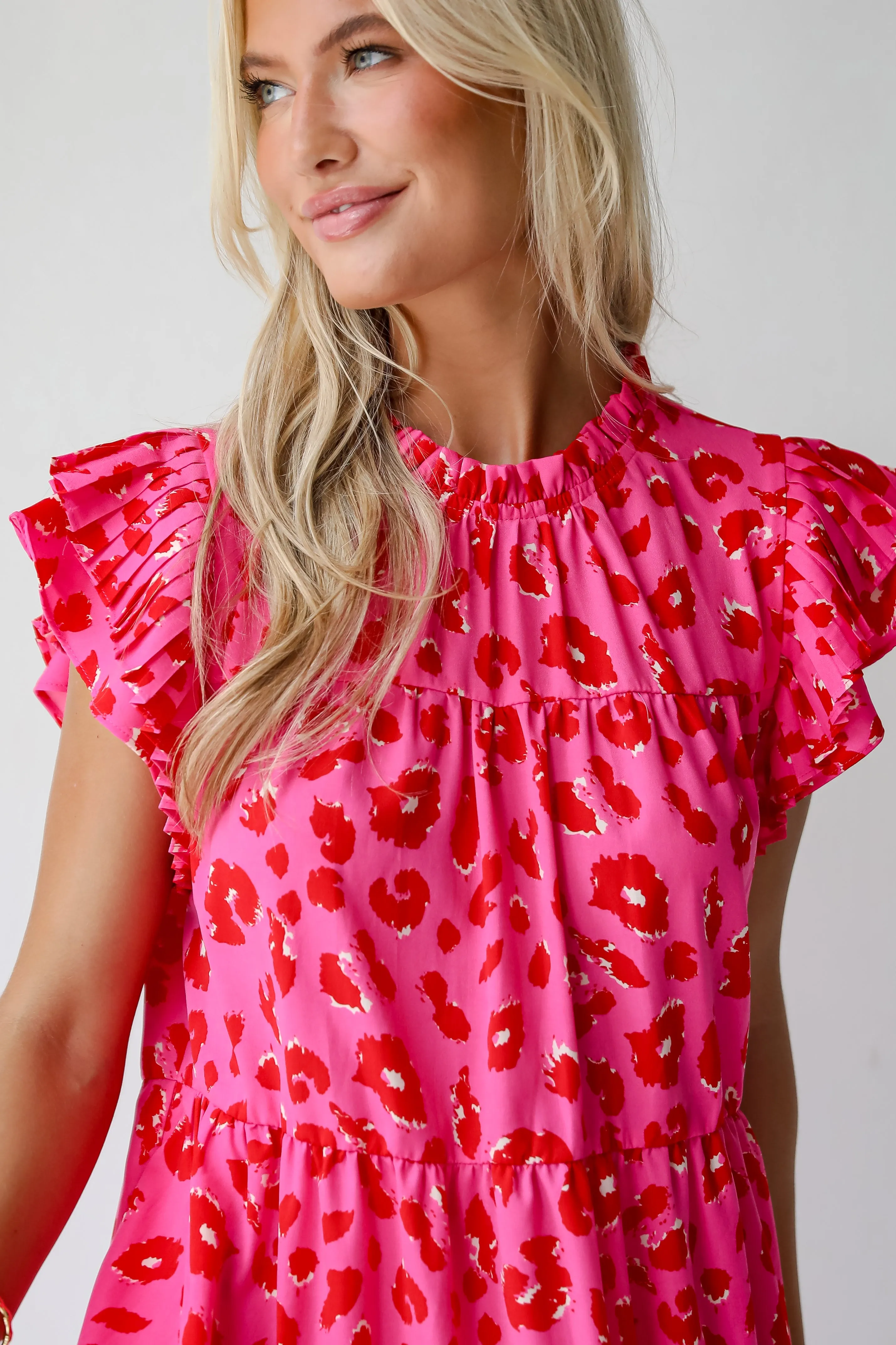 FINAL SALE - Latest Crush Hot Pink Leopard Tiered Mini Dress