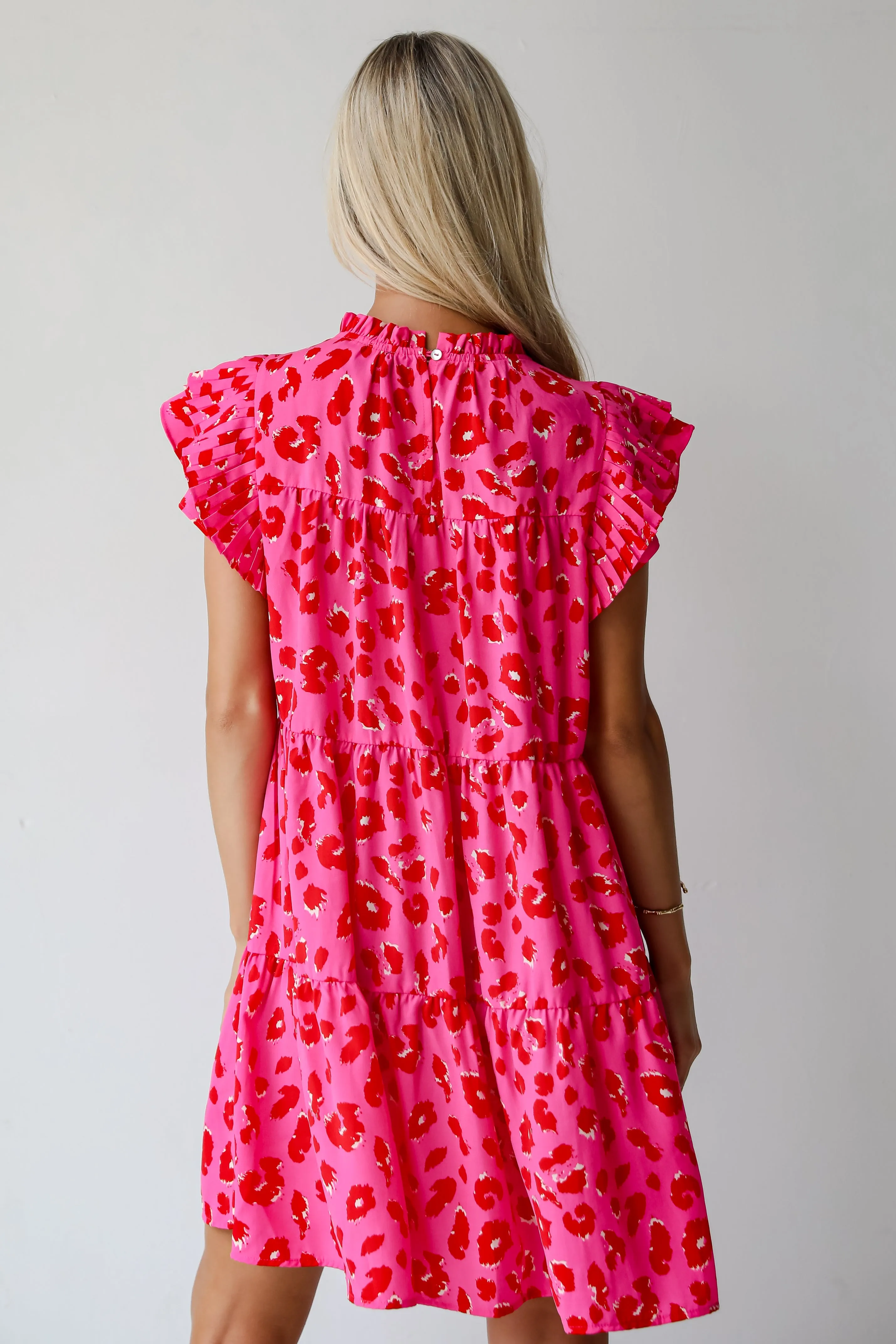 FINAL SALE - Latest Crush Hot Pink Leopard Tiered Mini Dress